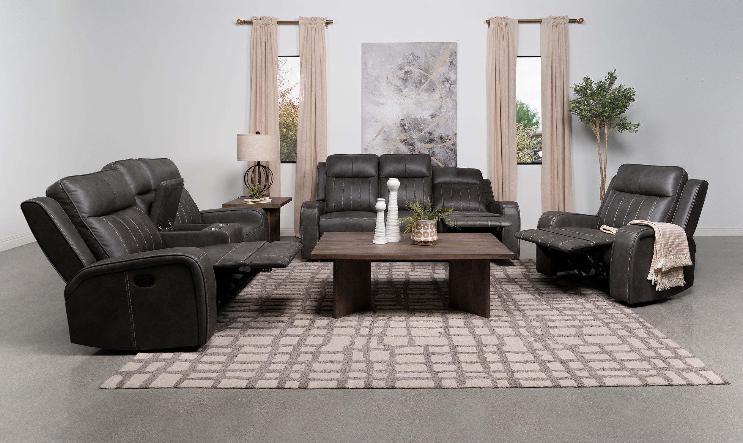 Raelynn 3-piece Upholstered Reclining Sofa Set In Grey