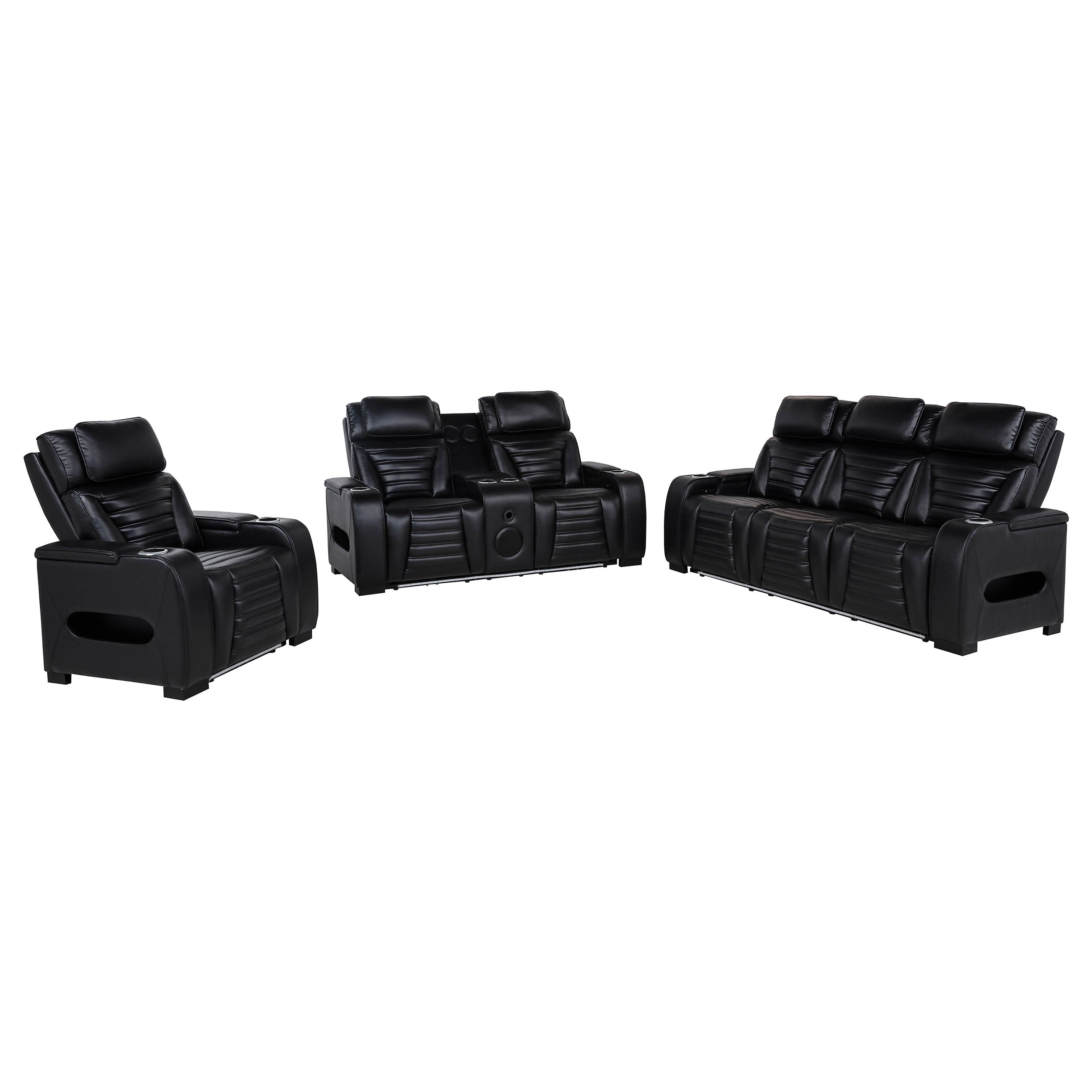 Zuma Dual Power Reclining Sofa Set 3 Piece Black