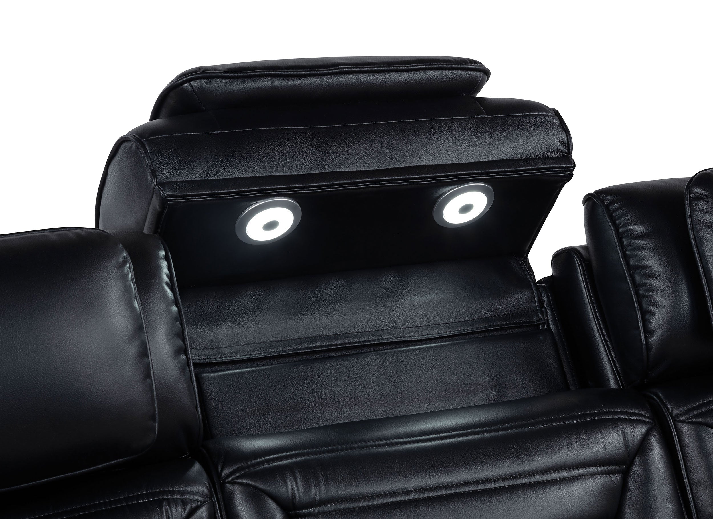 Zuma 3-piece Faux Leather Dual Power LED Sofa Set In Black