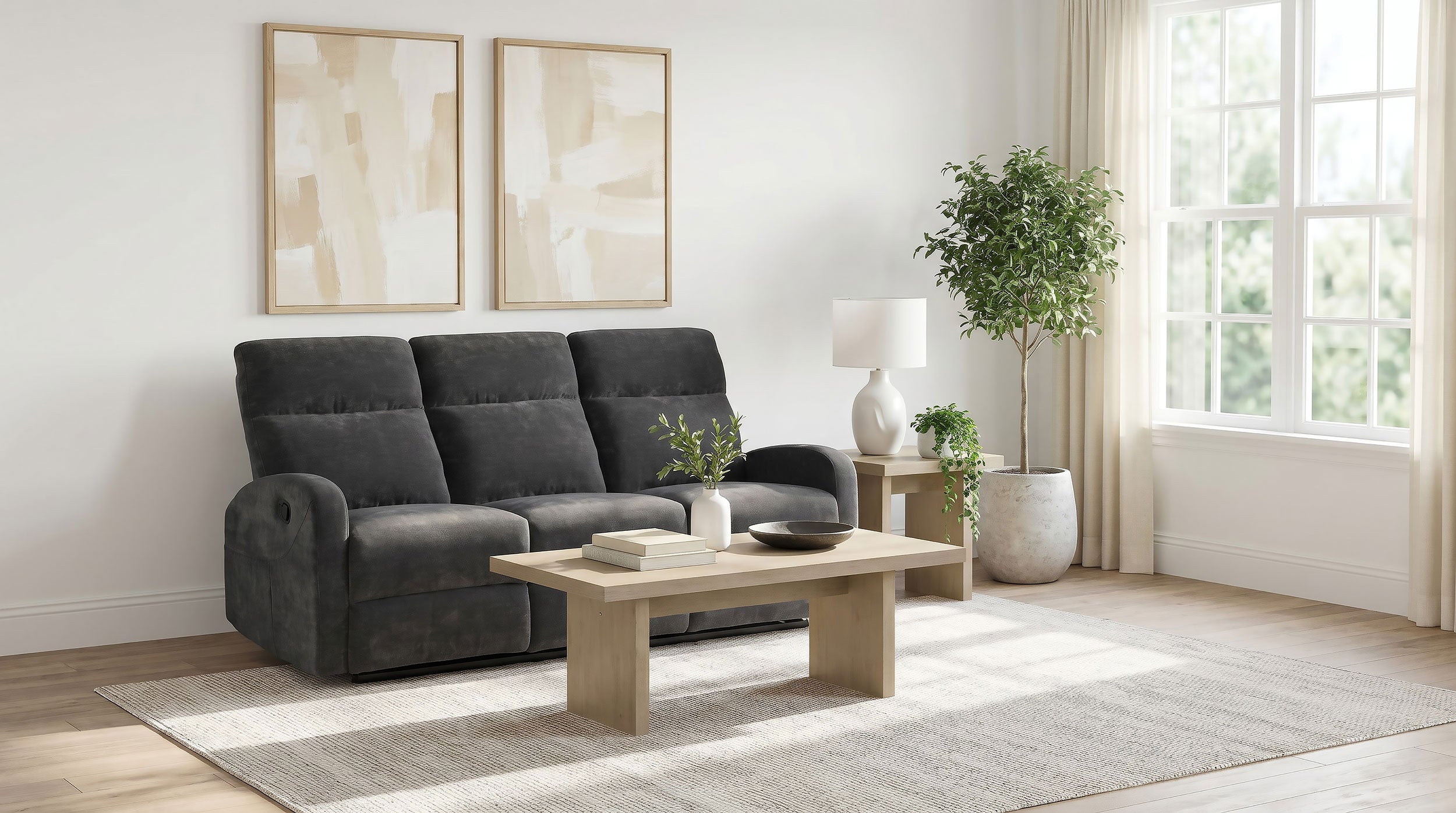 Hamilton Chenille Manual Reclining Sofa Charcoal Grey