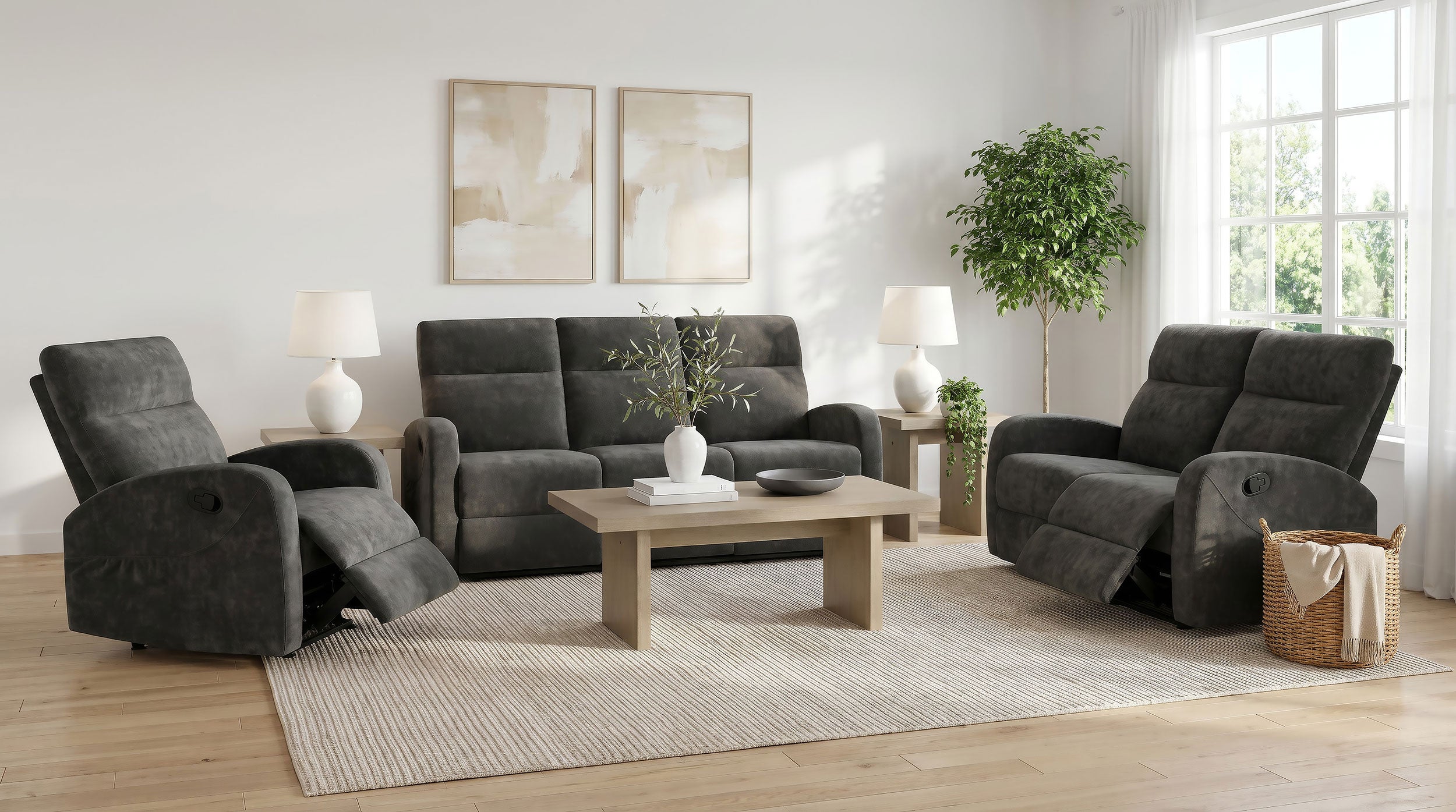 Hamilton Chenille Manual Recliner Charcoal Grey