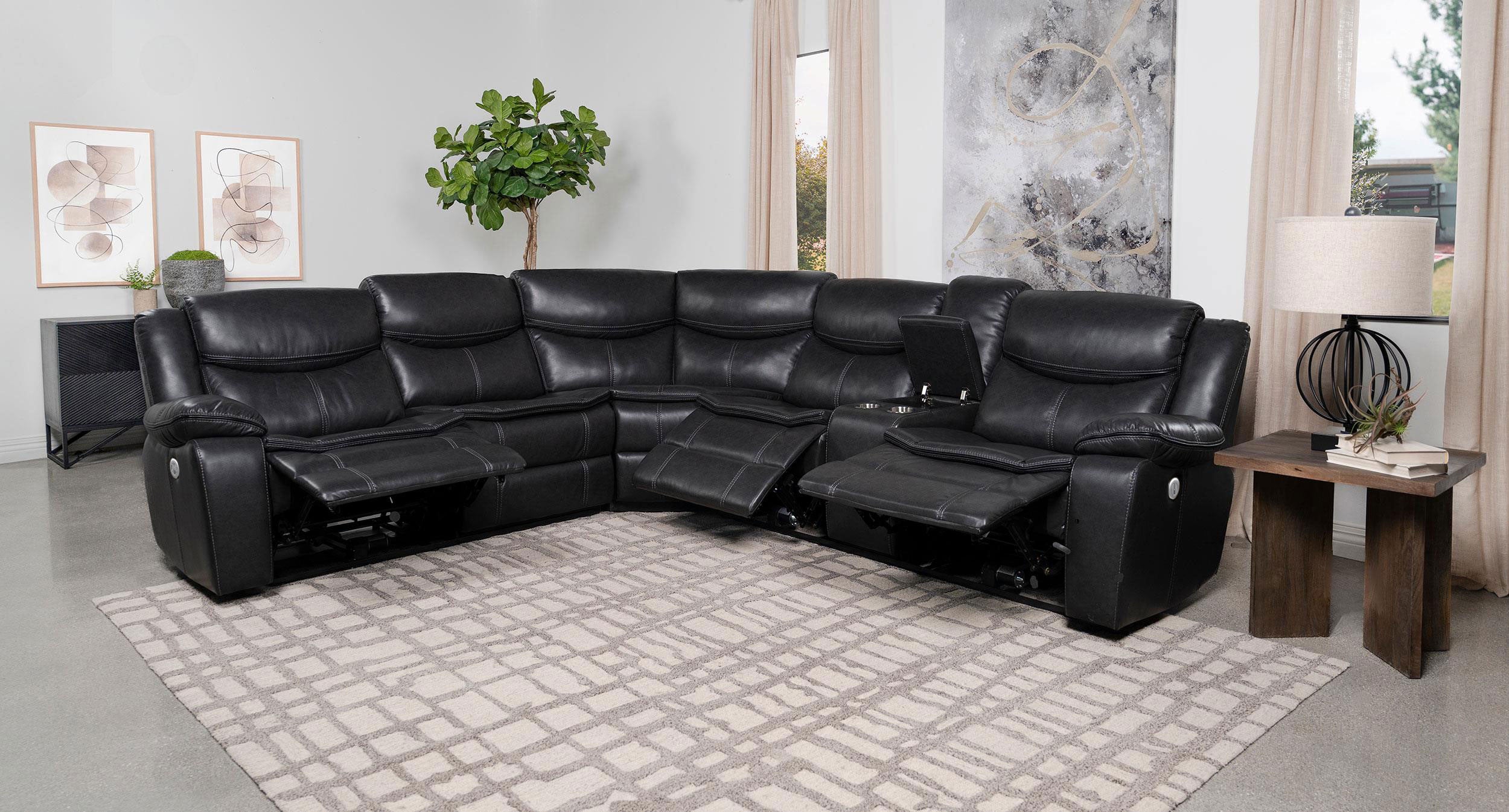 Sycamore Power Reclining Sectional Sofa Dark Grey
