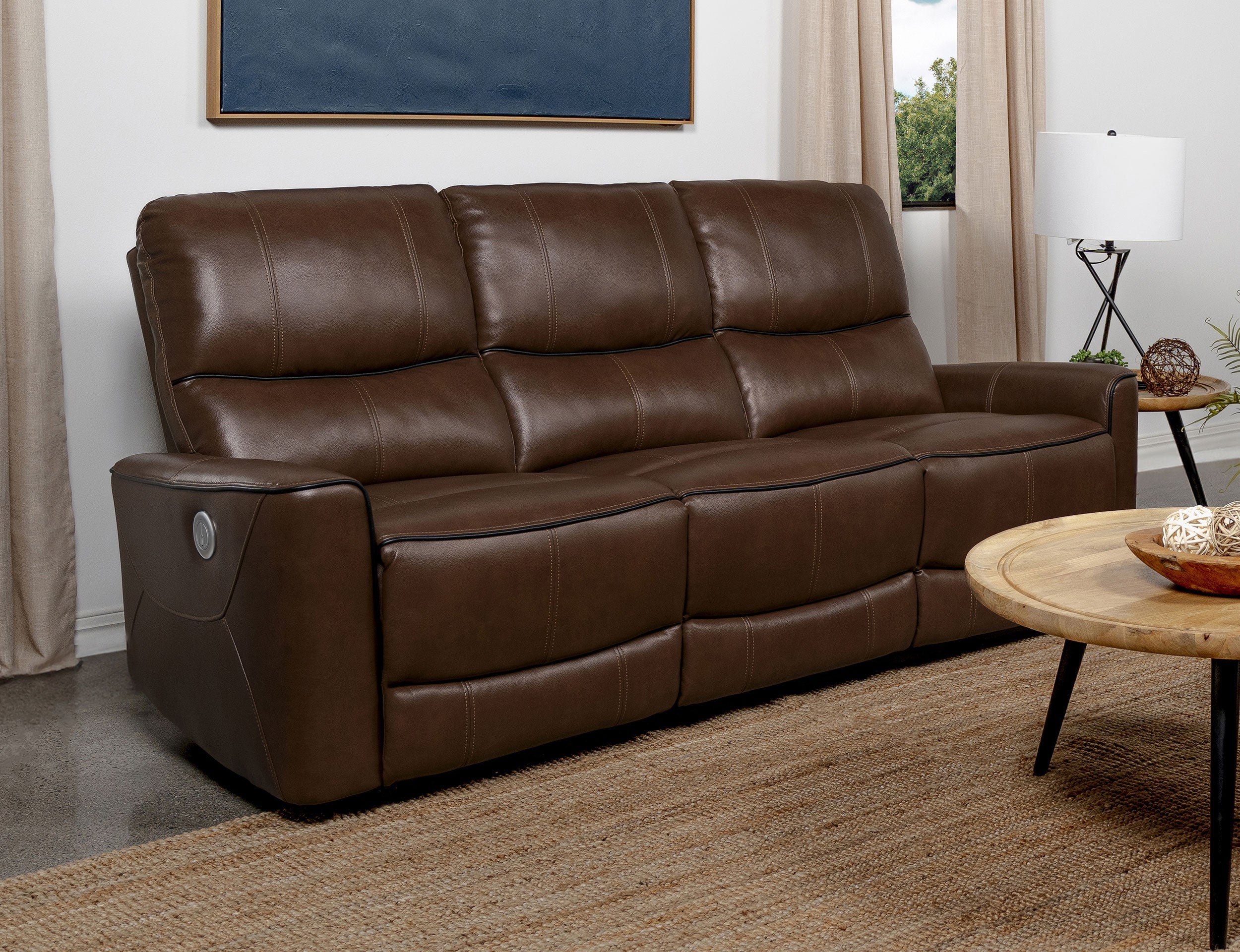 Greenfield Power Reclining Sofa - Saddle Brown