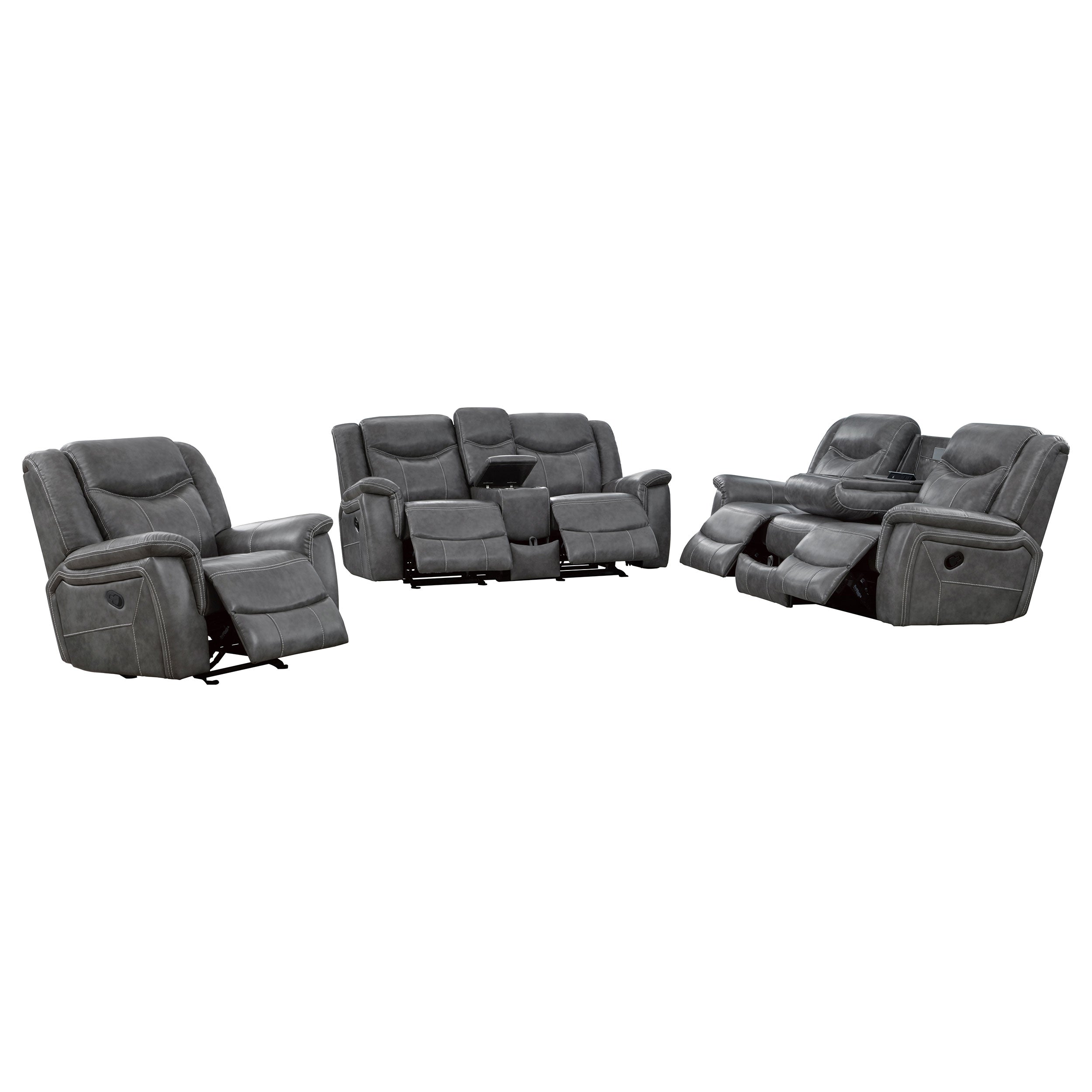 Conrad 3-piece Upholstered Padded Arm Motion Sofa Set In Grey