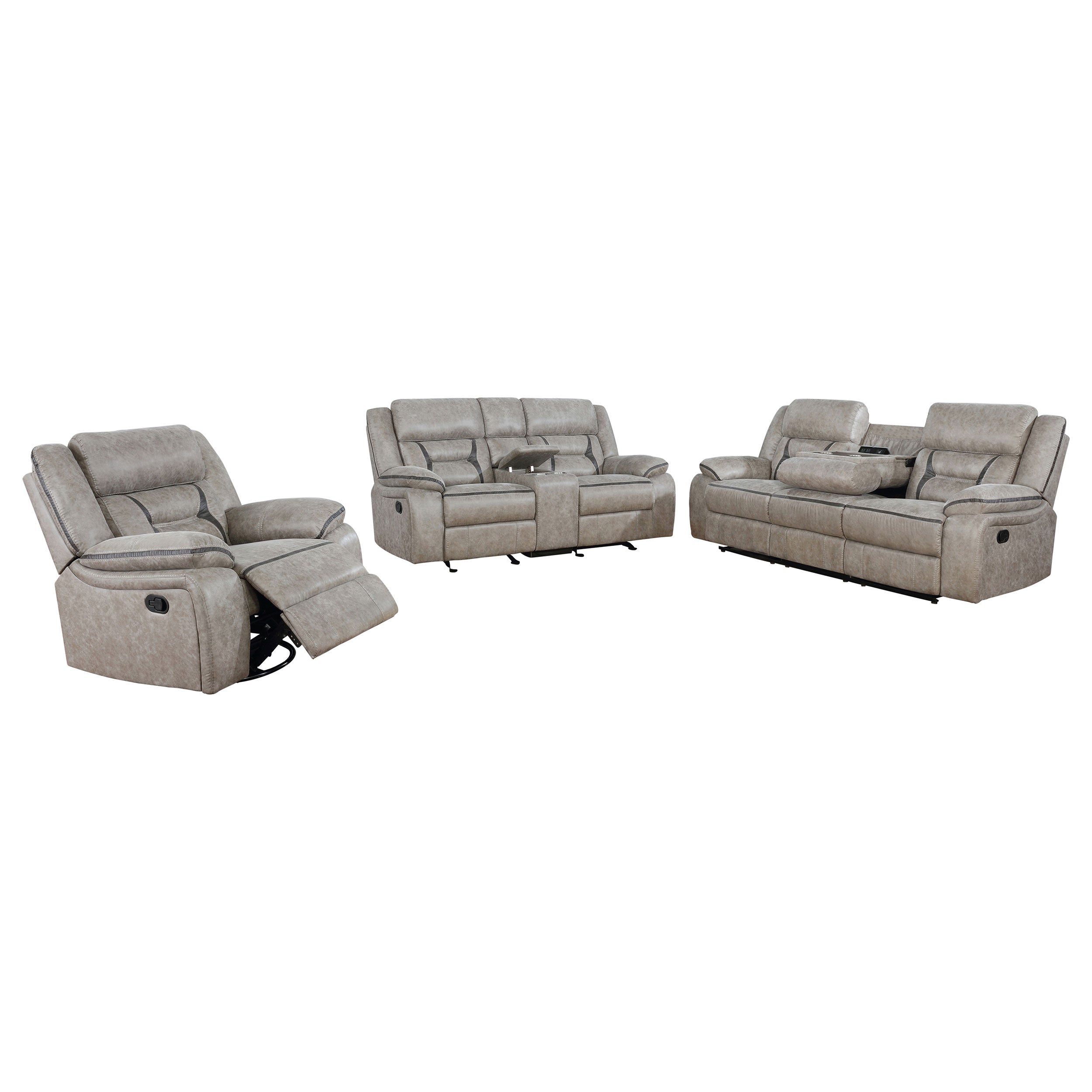 Greer Reclining Sofa Set - 3 Piece - Taupe