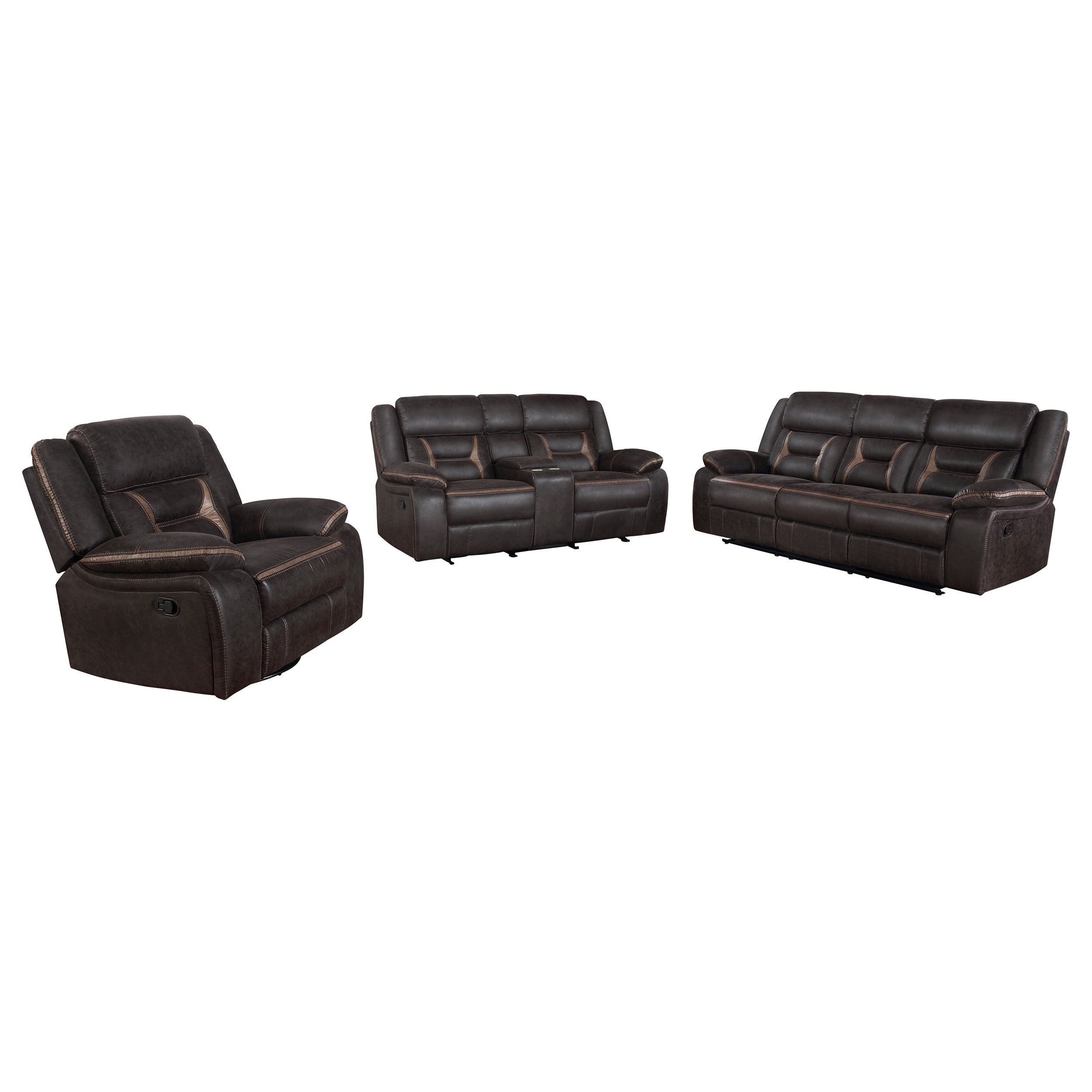 Greer Reclining Sofa Set - 3 Piece - Brown