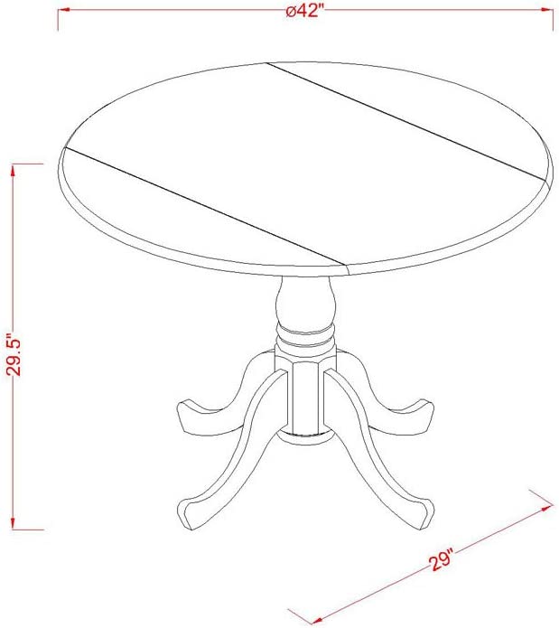 DLVA3-BLK-W 3 PC Black Round Dining 42" Dropleaf Table & 2 Wooden Seat Chairs