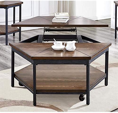 Ultimo Rustic Hexagon Lift-Top Cocktail Table With Casters