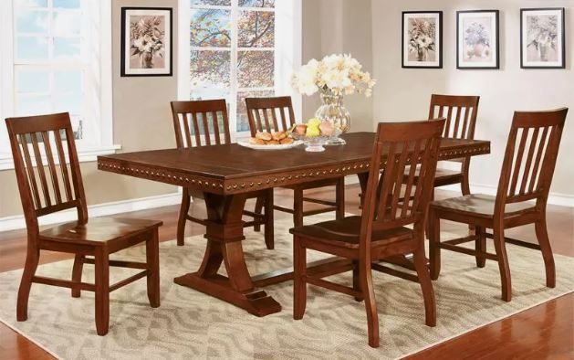 Castile Solid Wood Slatted Back Dining Chairs With Contoured Seat In Brown