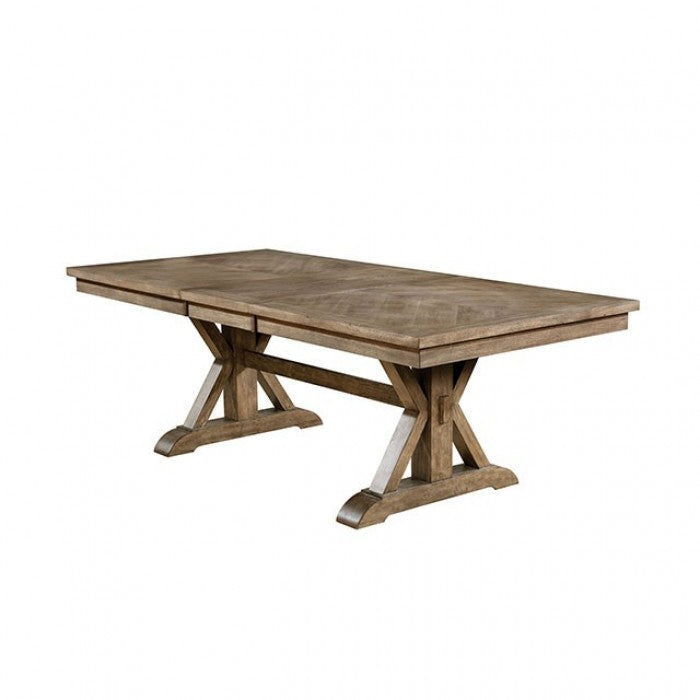 Furniture of America Stanley Rustic Extendable Dining Table, Light Oak