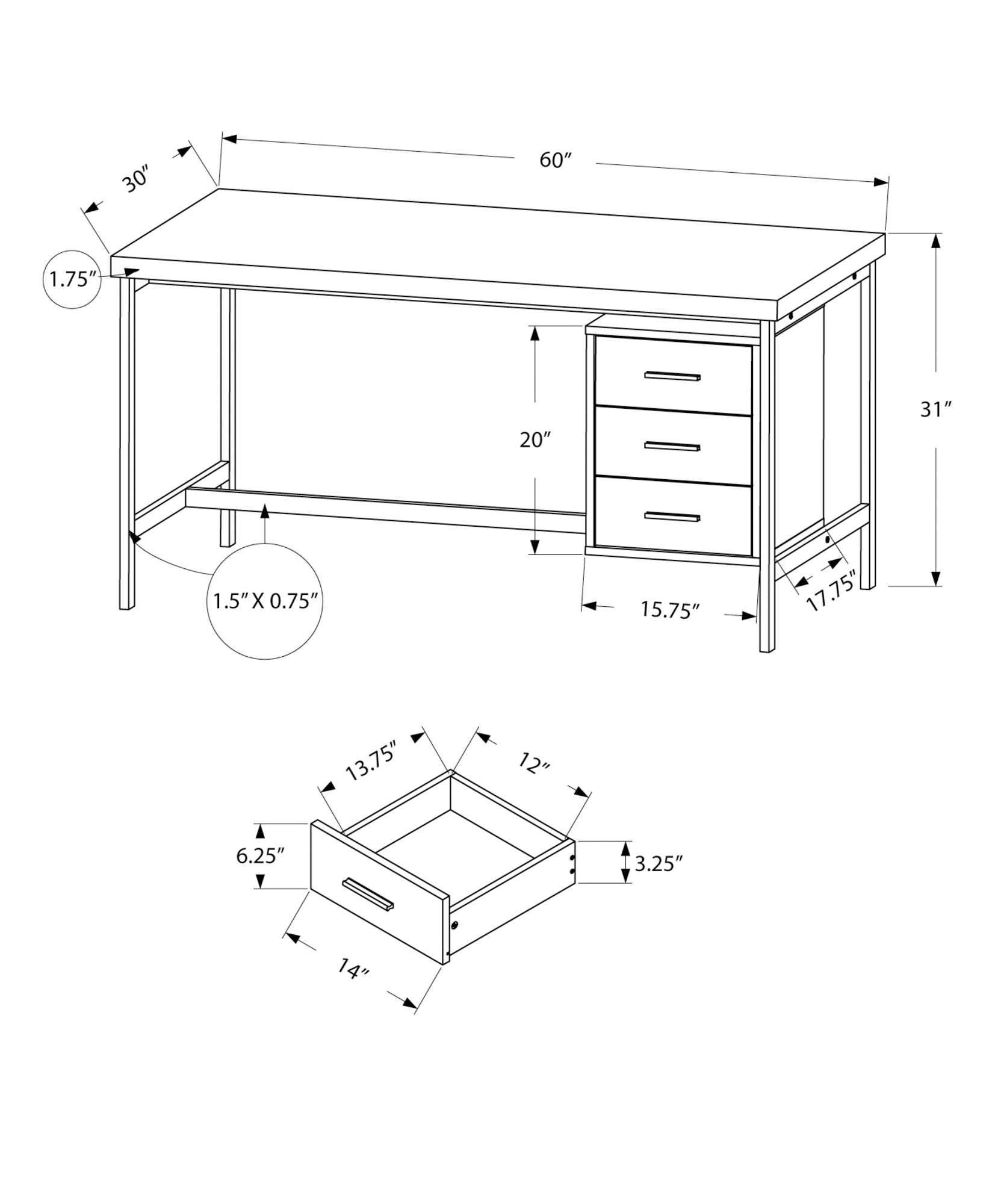 Home Office Computer Laptop Desk with Drawers In Natural