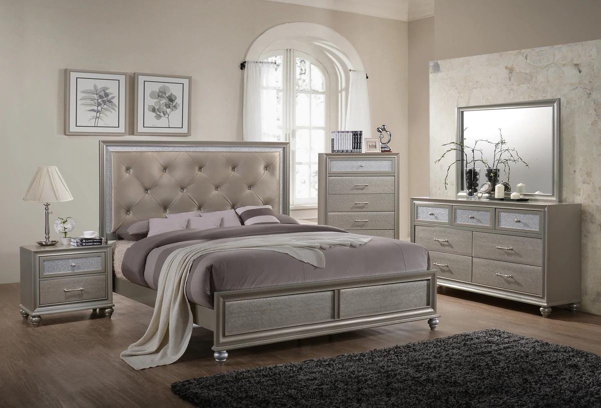 5pc Lyla Modern King Upholstered Bedroom Set In Champagne Gold