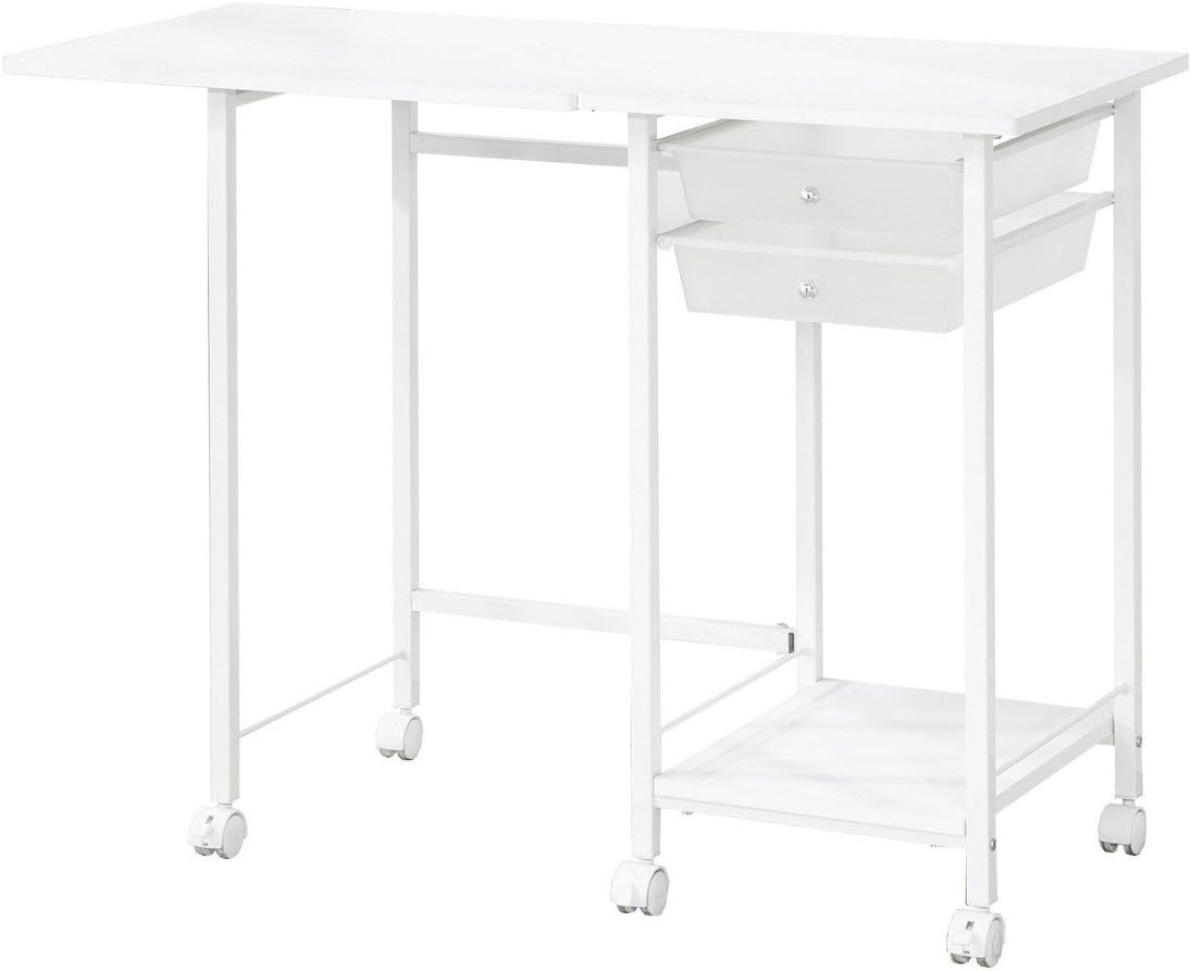 Portable White Finish Working Desk WorkStation with Tray Shelves and Casters