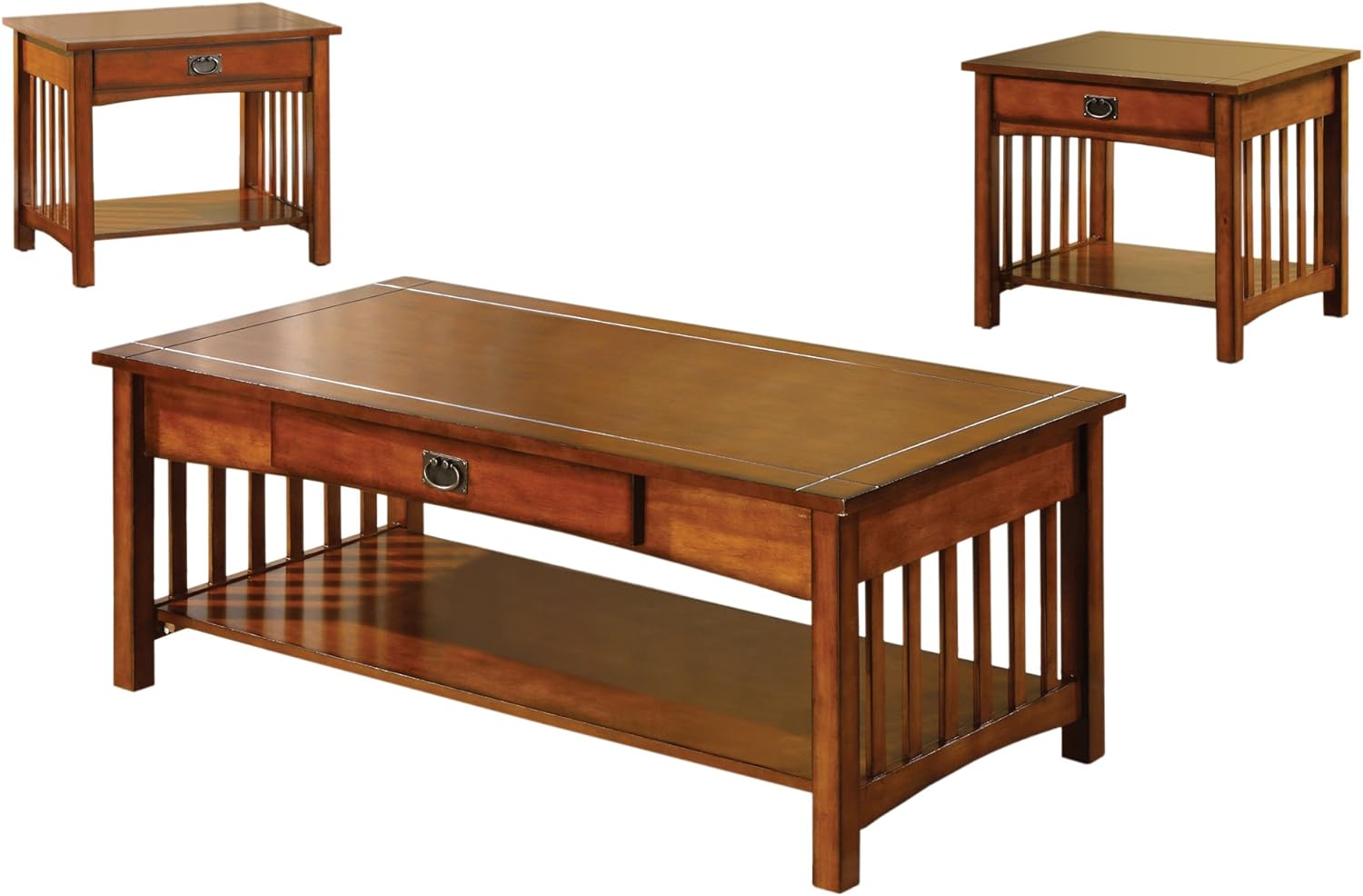Mission Style 3 PC Occasional Coffee Table Set in Antique oak