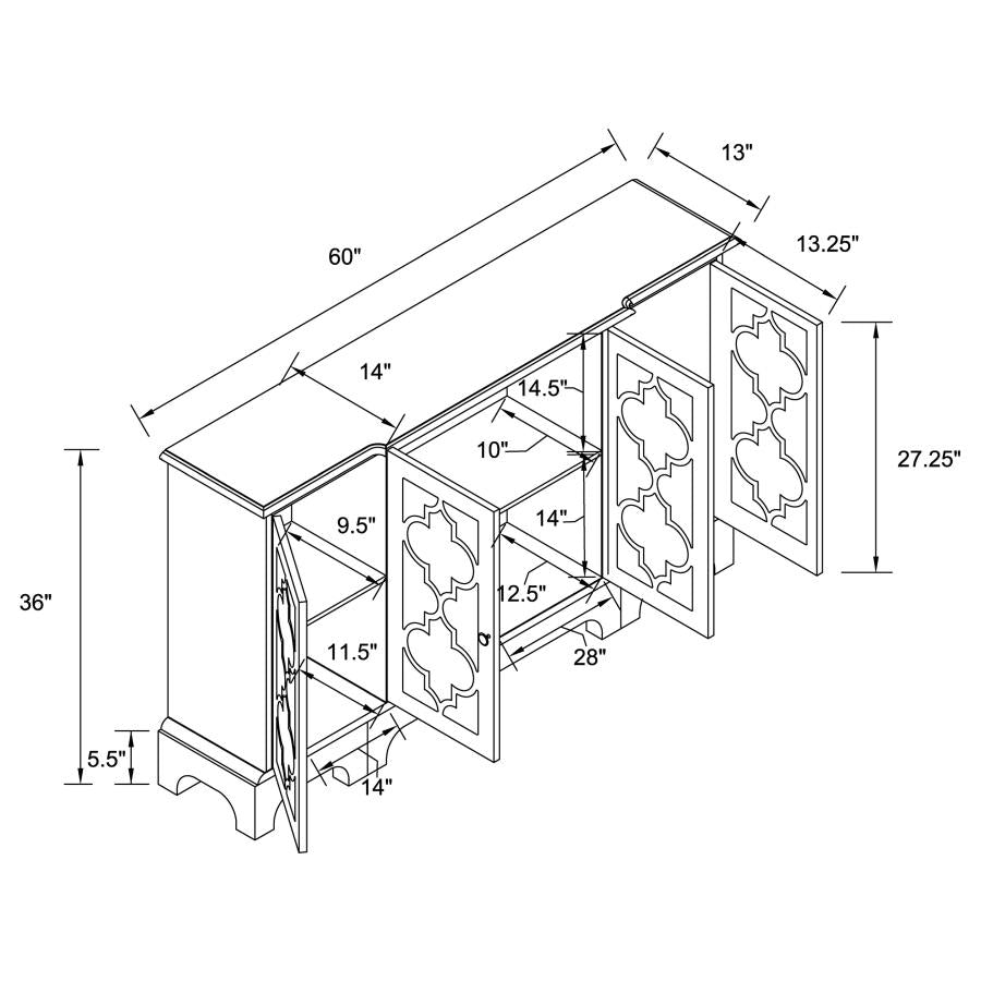 Erigeron Mirrored 4-door Accent Cabinet Grey and Bronze