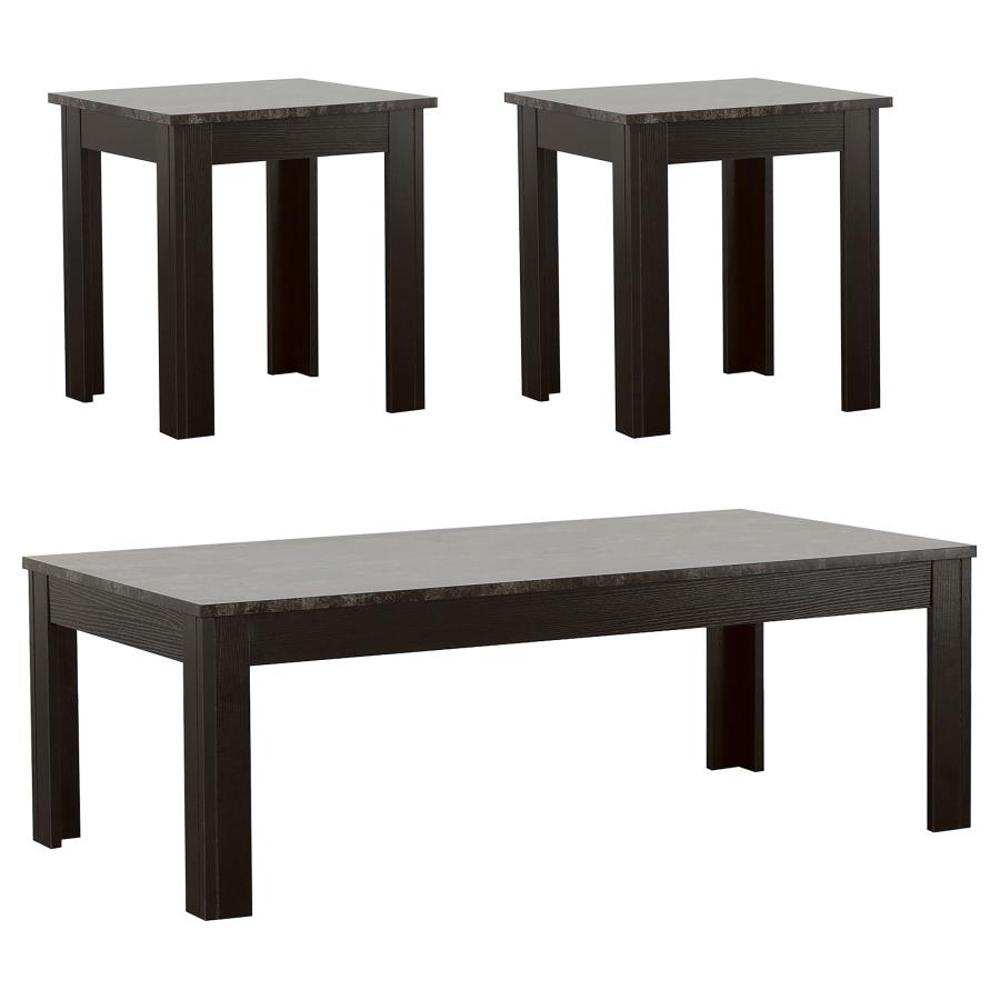 3-Piece Faux-Marble Top Occasional Table Set in Black