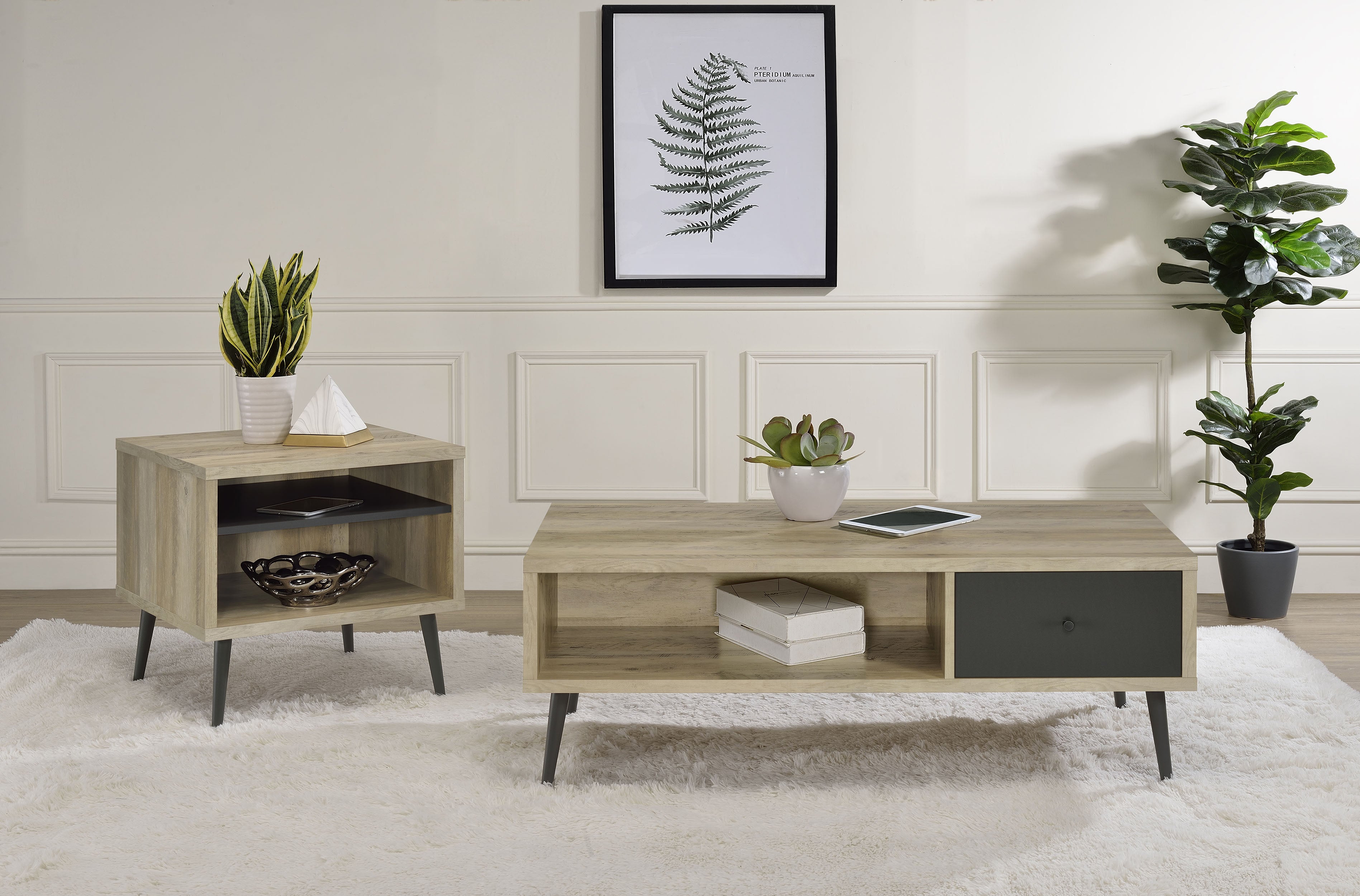 Welsh 2-piece Coffee and End Table Set Distressed Pine
