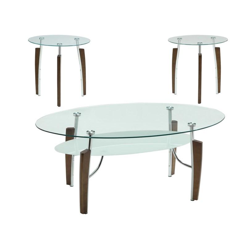 Contemporary 3-Piece Occasional Table Set Cappuccino And Chrome