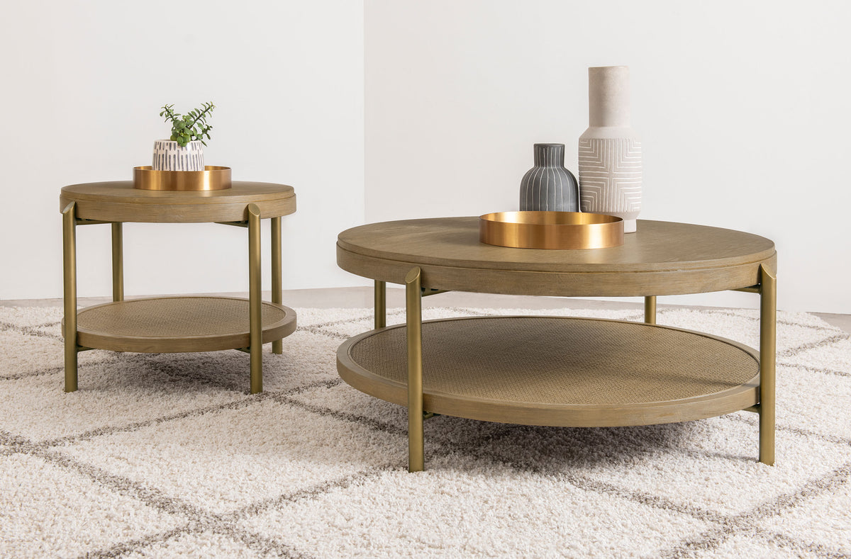 Arini Round Coffee Table with Storage Shelf Sand Wash
