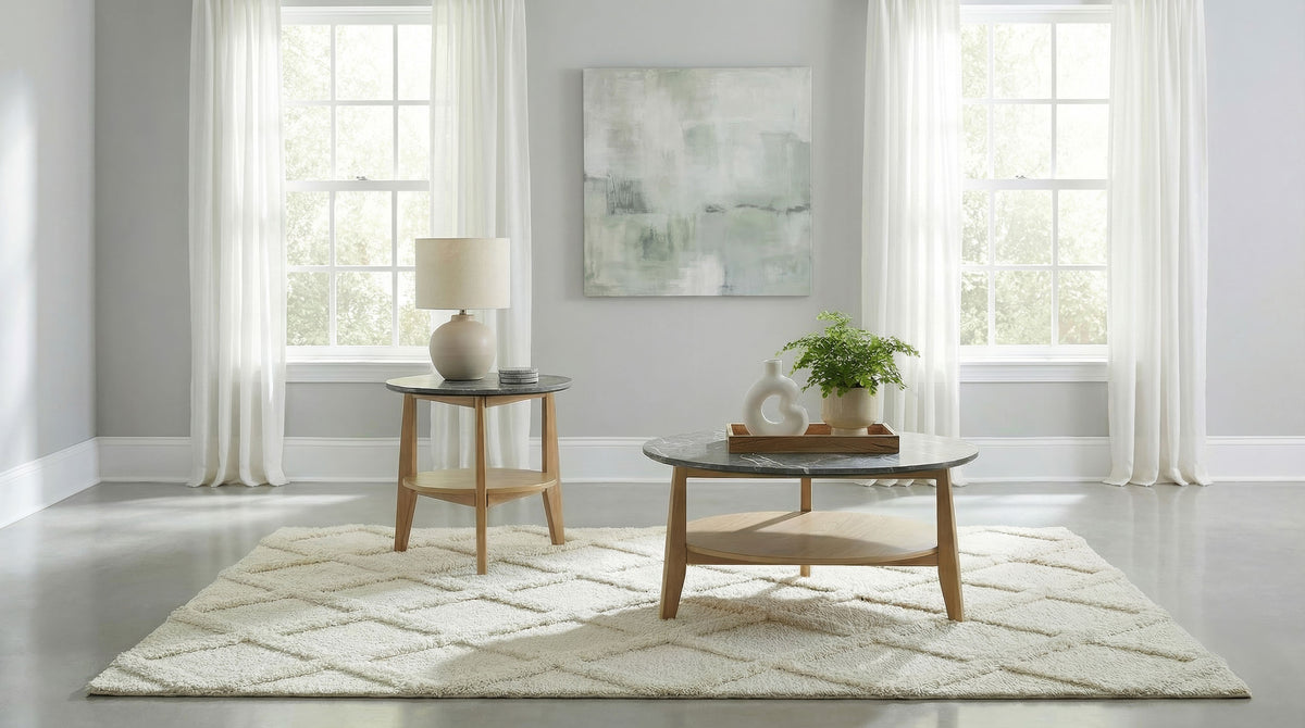 Bradley 2-piece Round SmartTop Coffee Table Set Grey and Natural