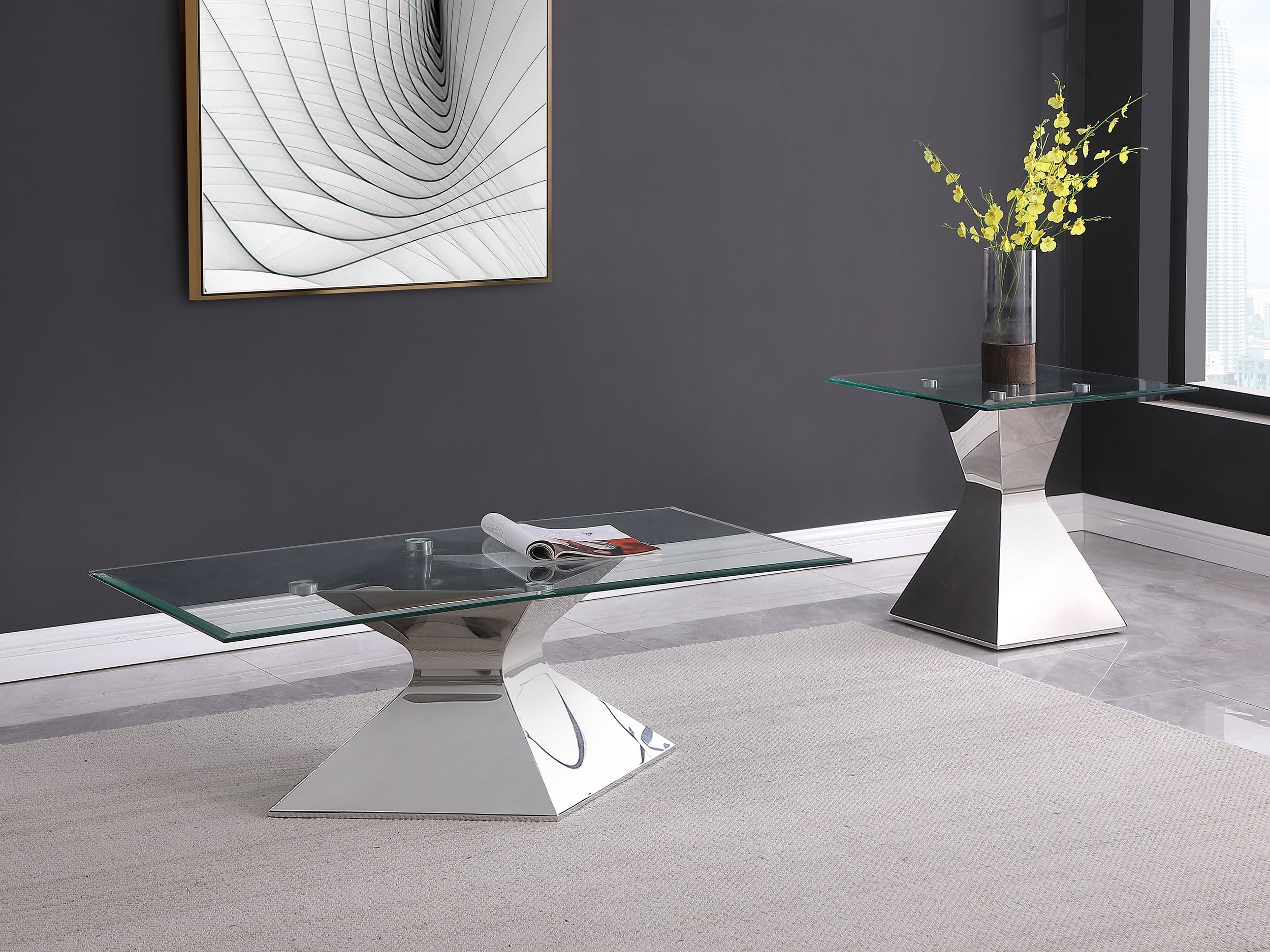 Jenny 2-piece Rectangular Coffee and End Table Set Chrome