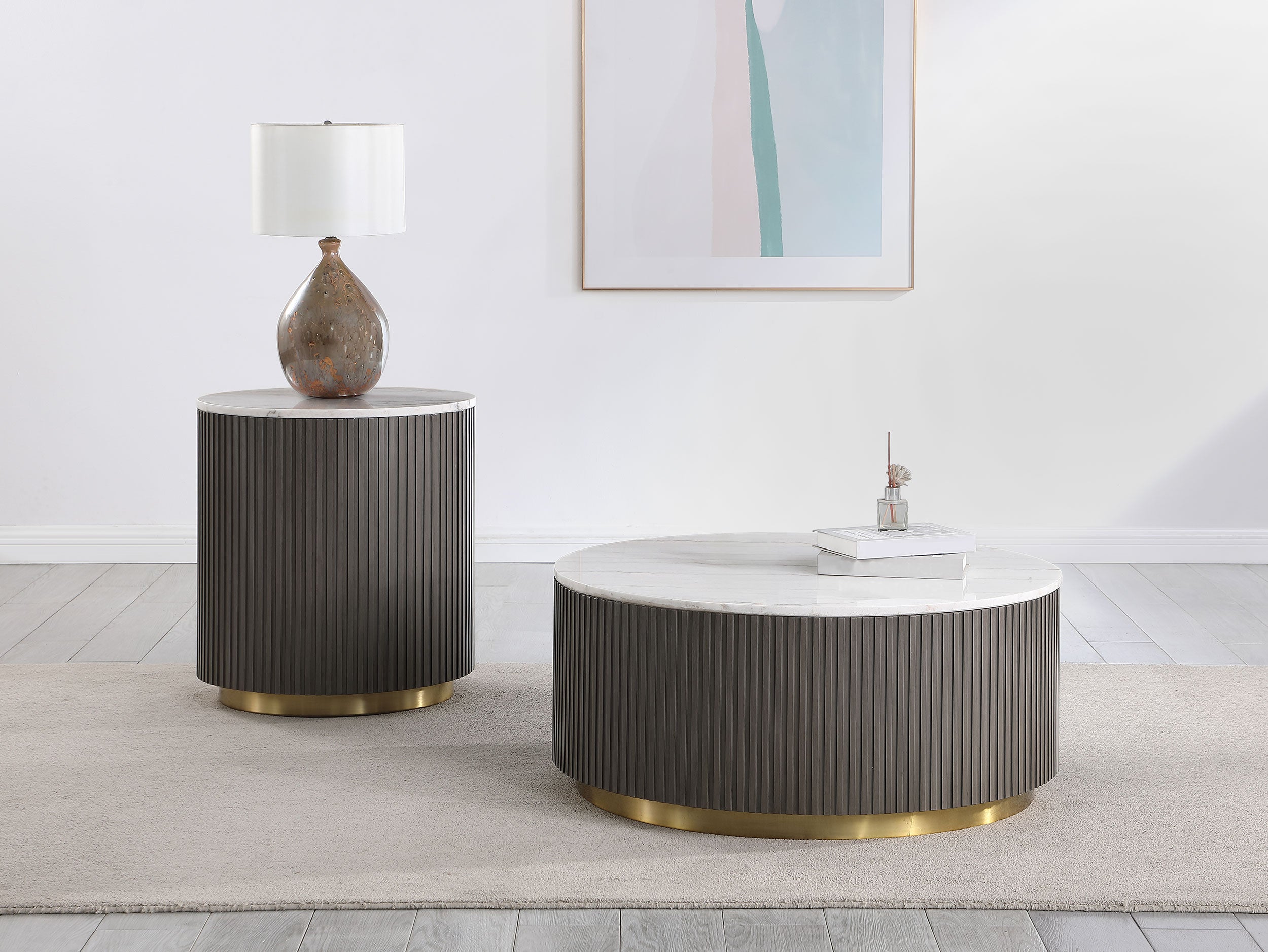 Jason 2-piece Round Marble Coffee and End Table Set White