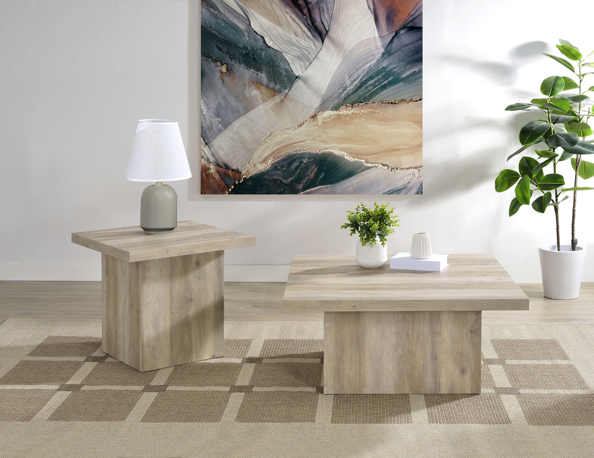 Devar Square Engineered Wood End Table Distressed Pine