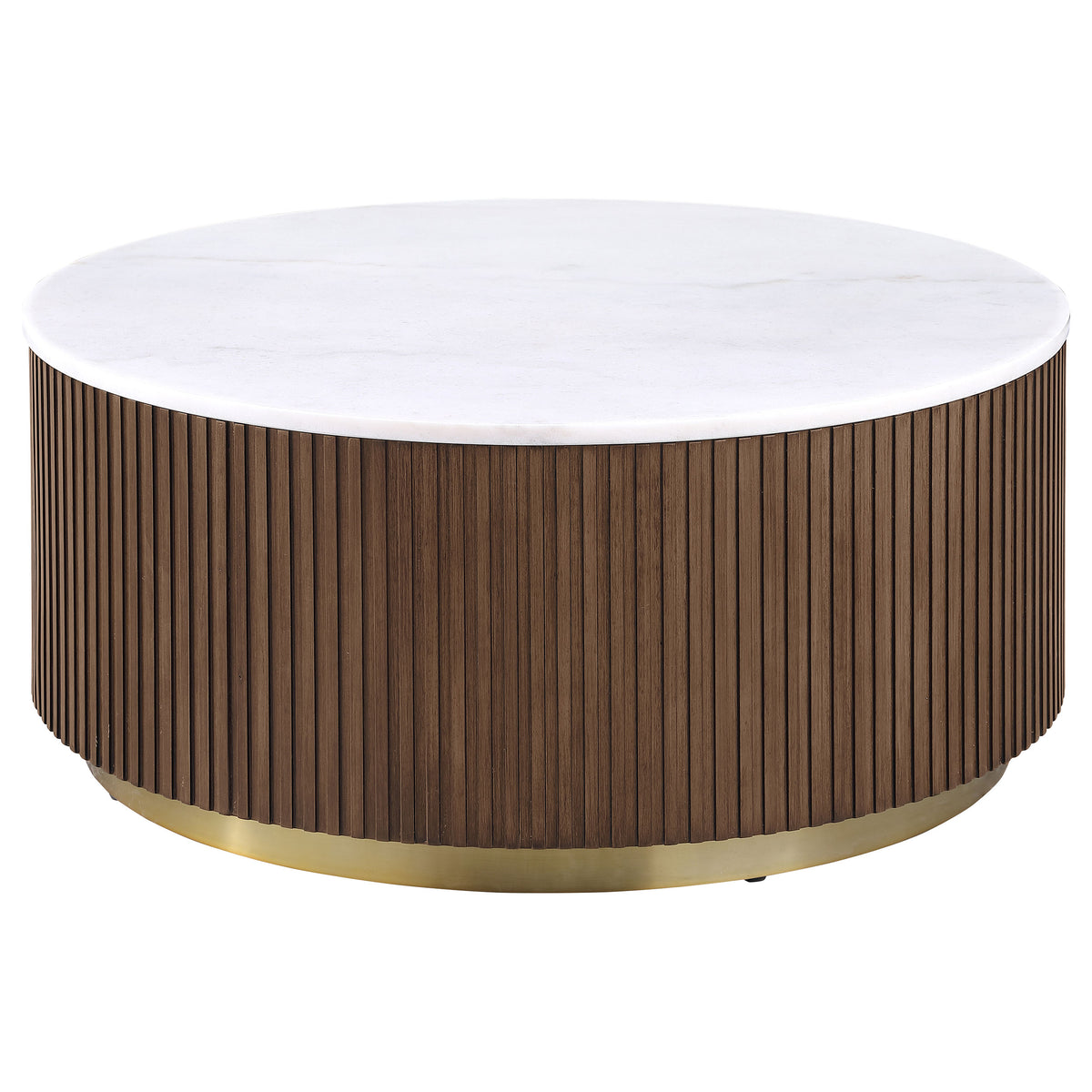 Jason Round White Marble Top Coffee Table Honey Brown