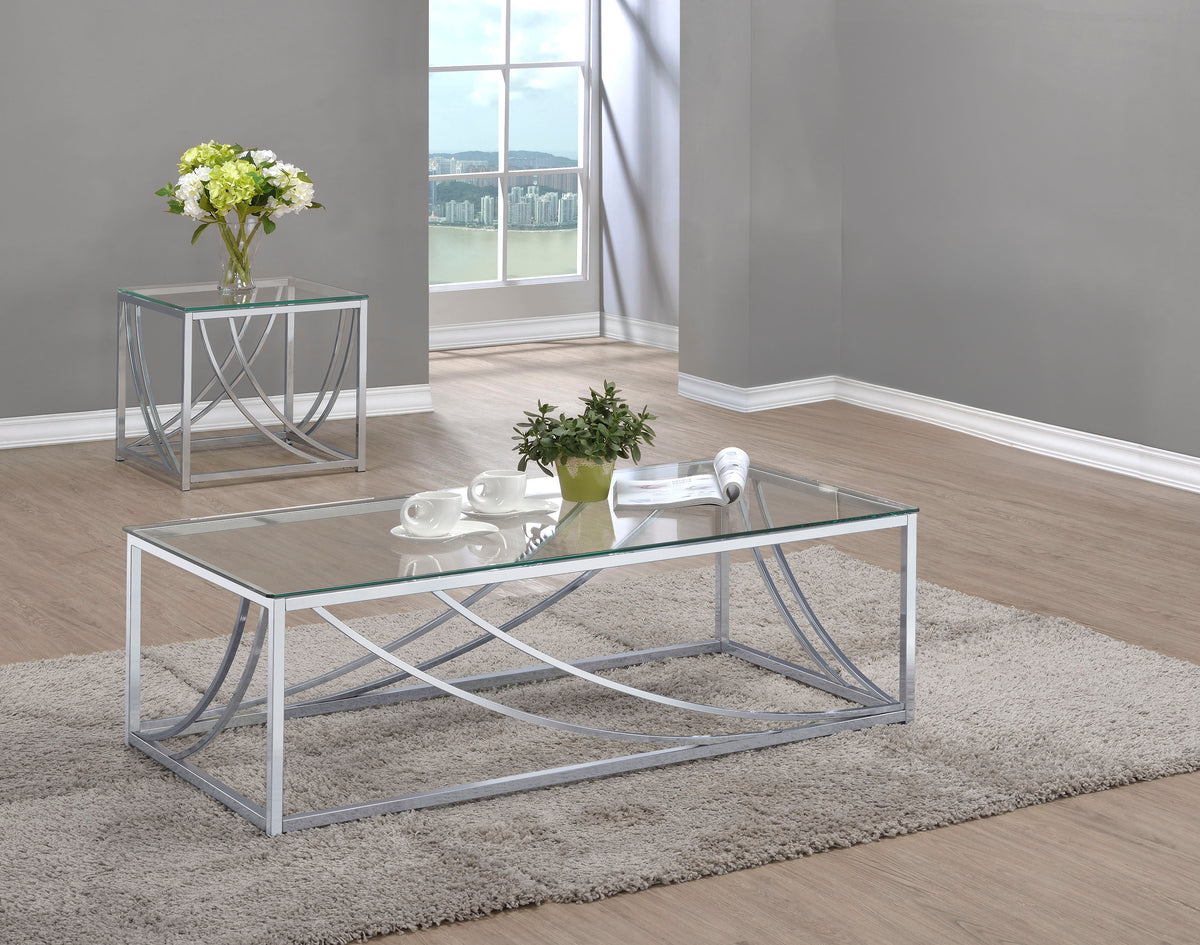 Lille 2-piece Glass Top Coffee and End Table Set Chrome