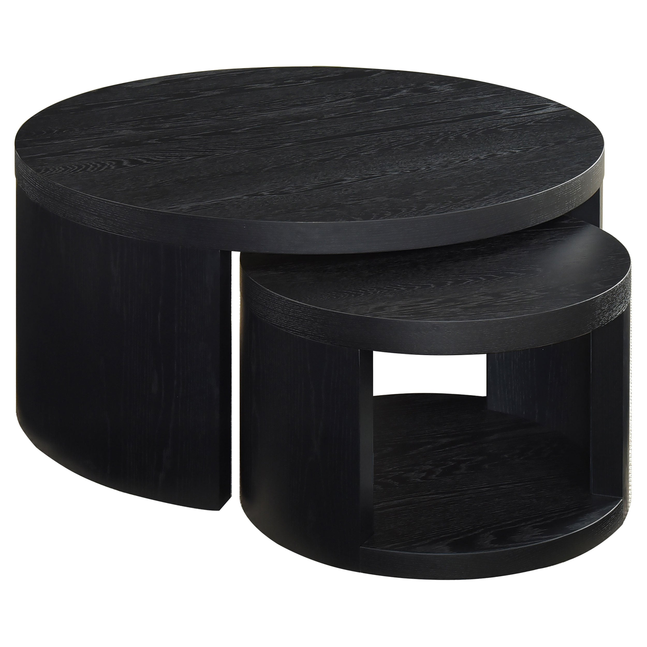 Sweeney 2-piece Round Wood Occasional Nesting Table Set Black