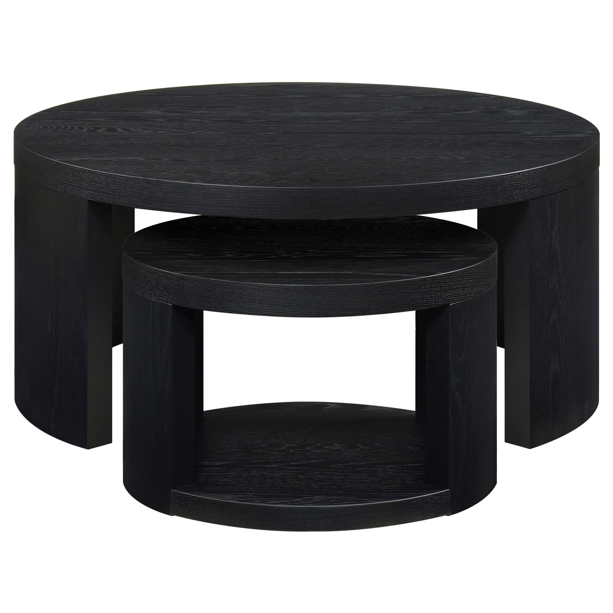 Sweeney 2-piece Round Wood Occasional Nesting Table Set Black