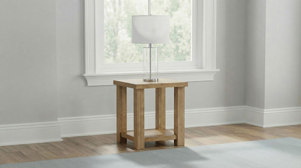 Beasley Square Wood End Side Table with Shelf Golden Oak
