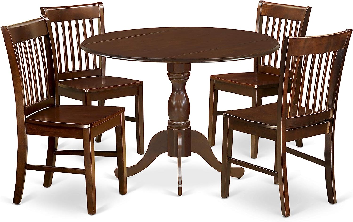 5 Pc Dining Room Furniture Set Round Kitchen Table with Dropleaf and 4 Dining Chairs Mahogany