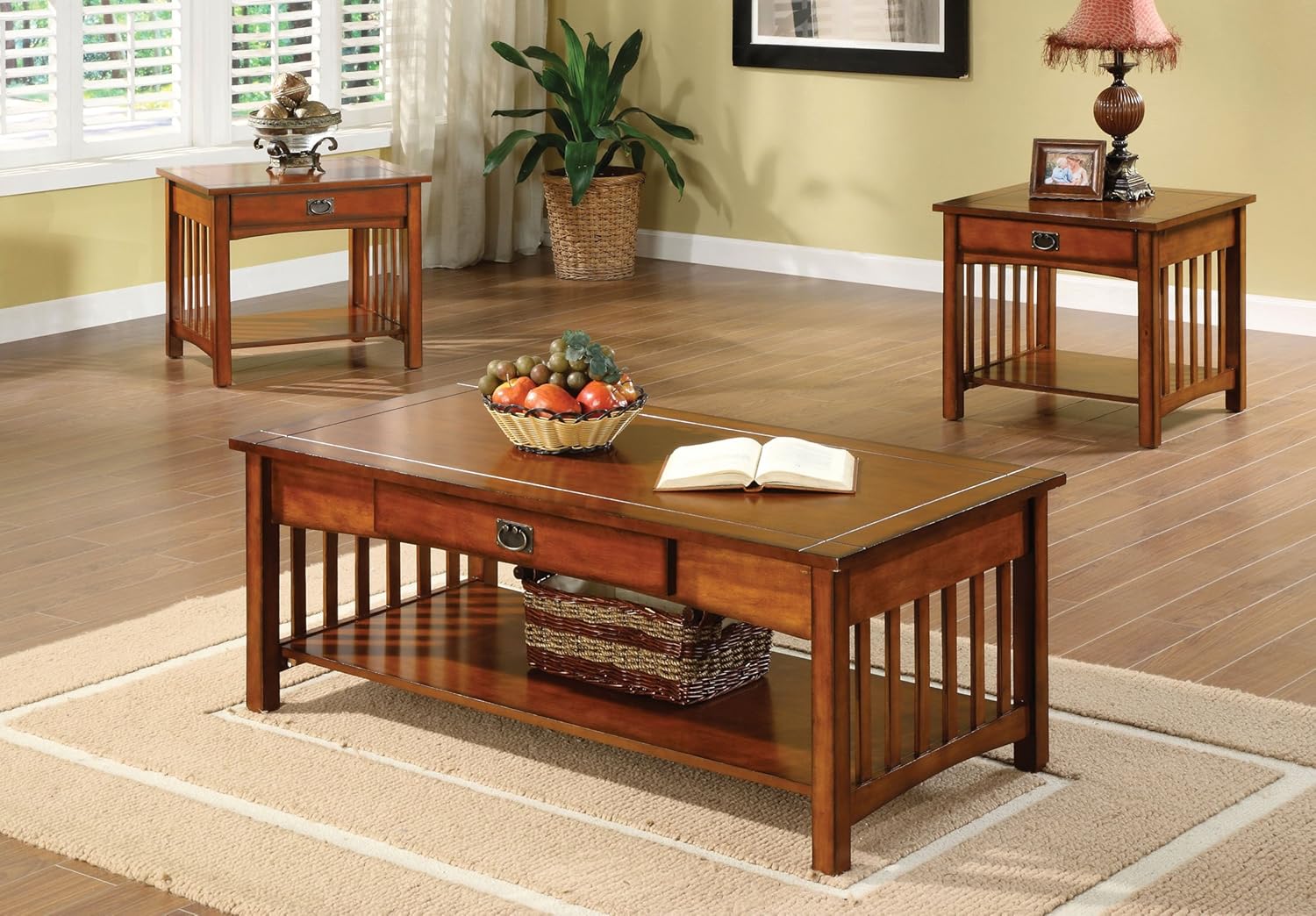 Mission Style 3 PC Occasional Coffee Table Set in Antique oak