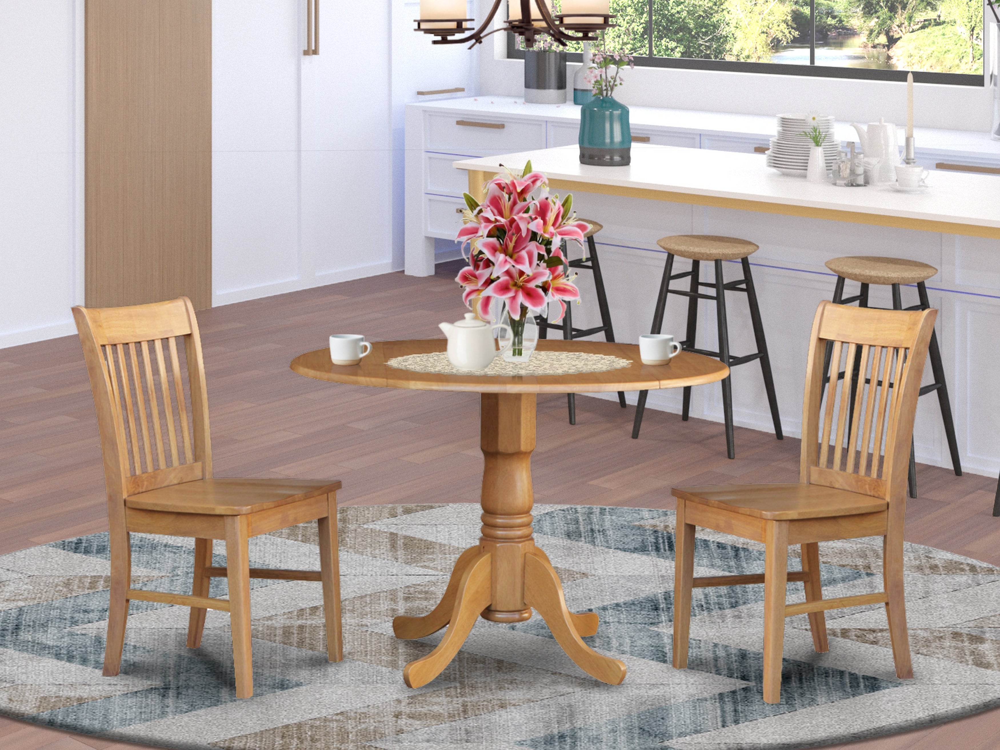DLNO3-OAK-W 3 Pc Kitchen nook Dining set-round Kitchen Table plus 2 dinette Chairs