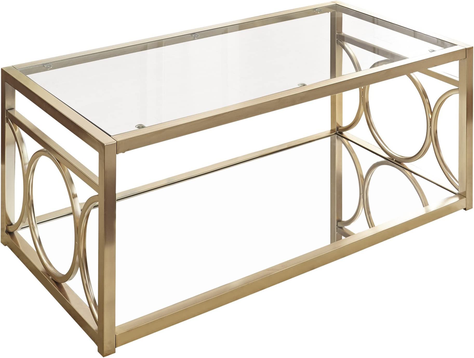 Olympia Gold Chrome Cocktail Table With Mirrored Shelf