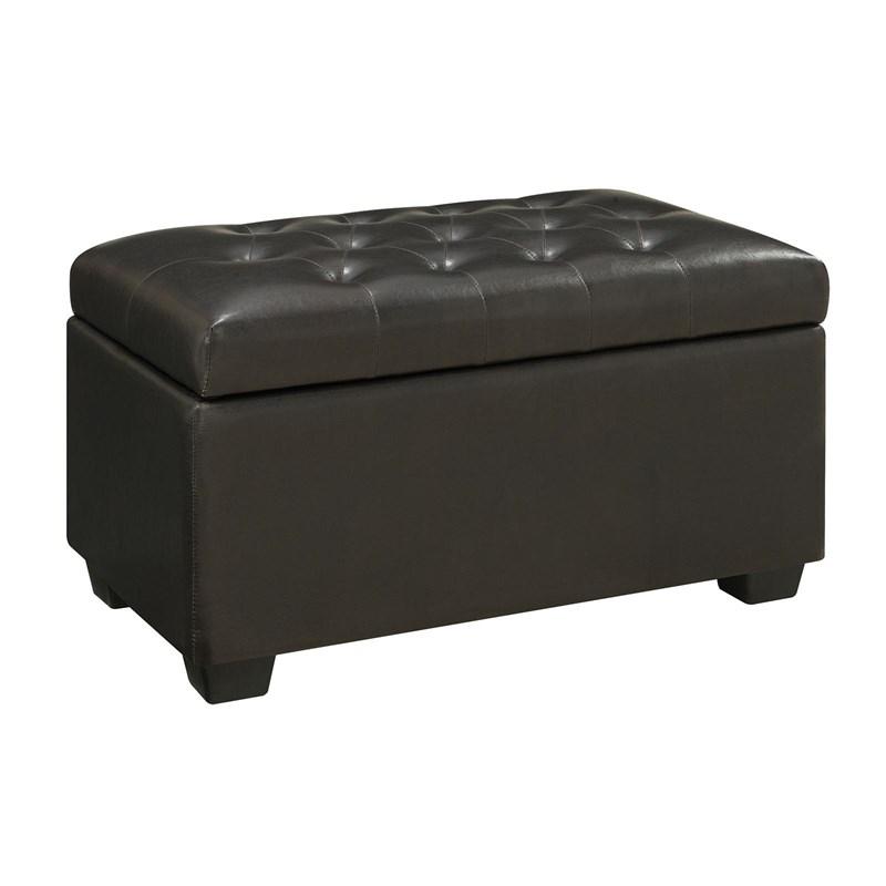 Leatherette Button-Tufted Storage Ottoman in Dark Brown