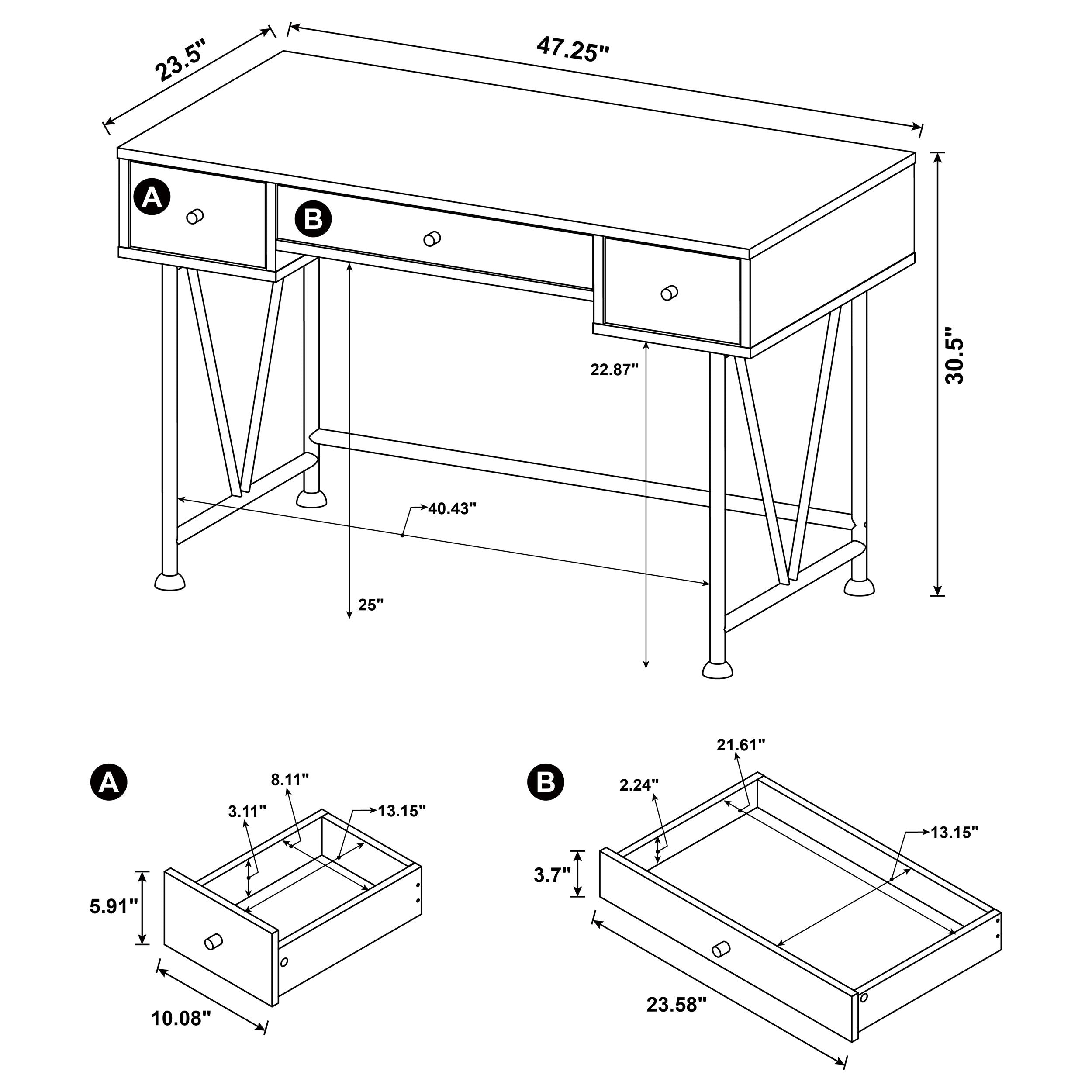 Analiese 3-drawer Writing Desk