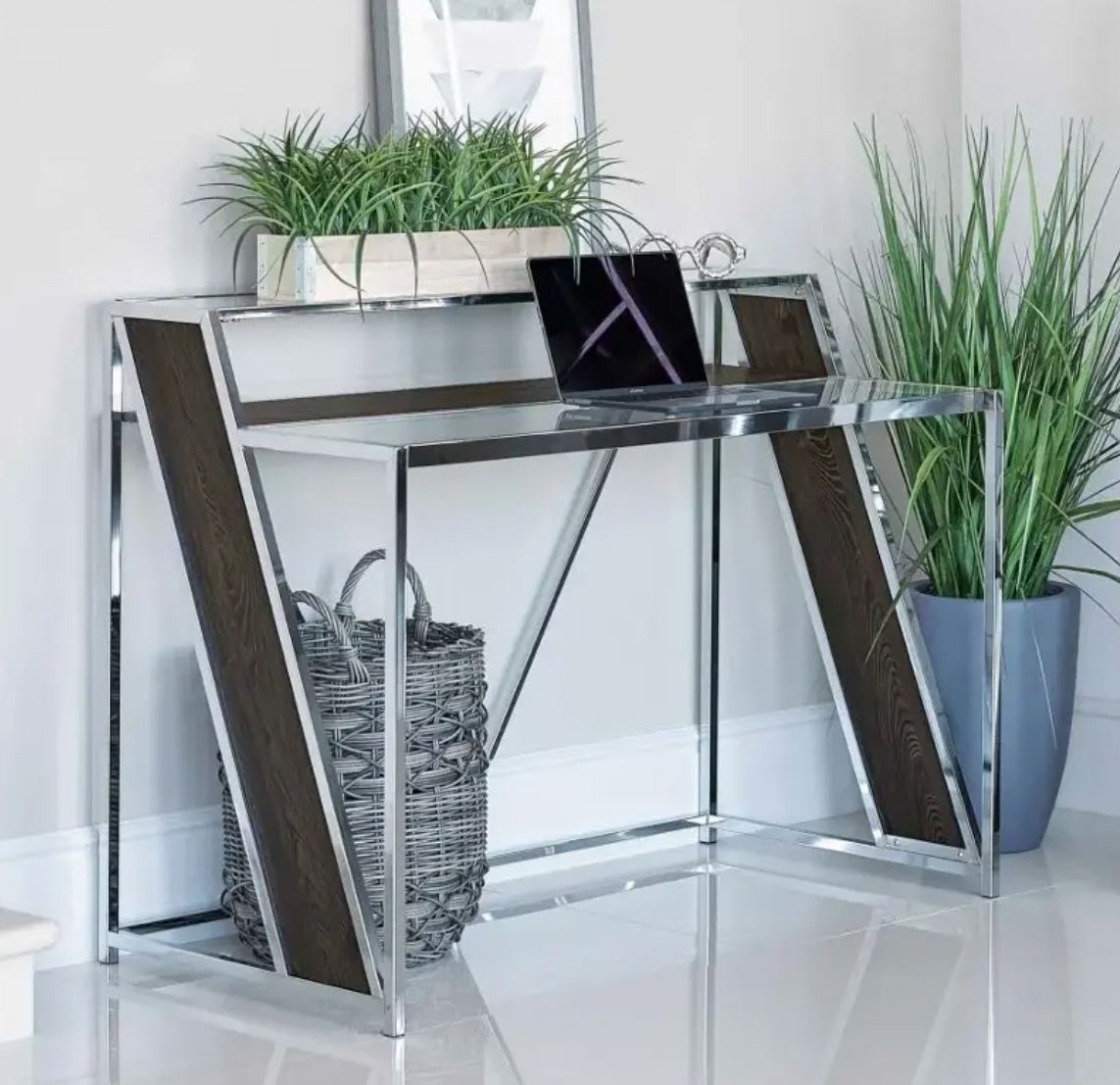Alamosa Glass Top Home Office Writing Desk Chrome