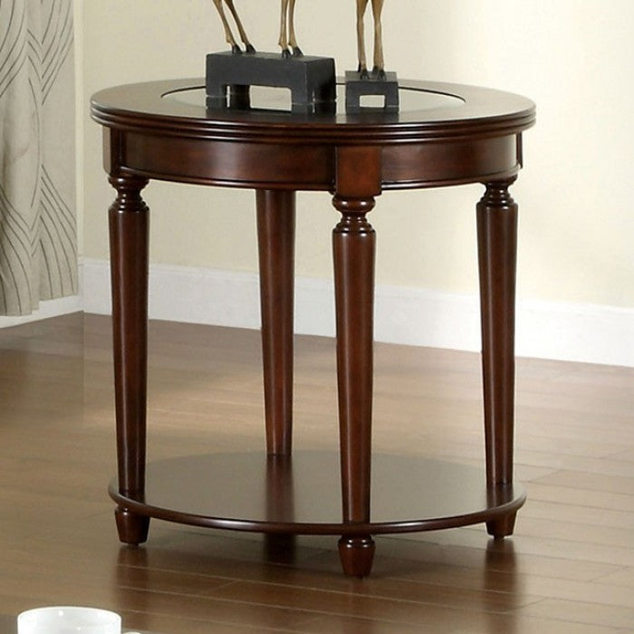 Granvia Traditional End table with Glass Top In Deep Charry