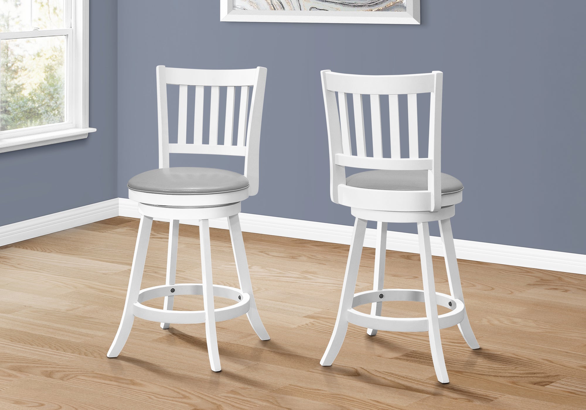 Transitional White Upholstered Seat Swivel Counter Stools Set of 2