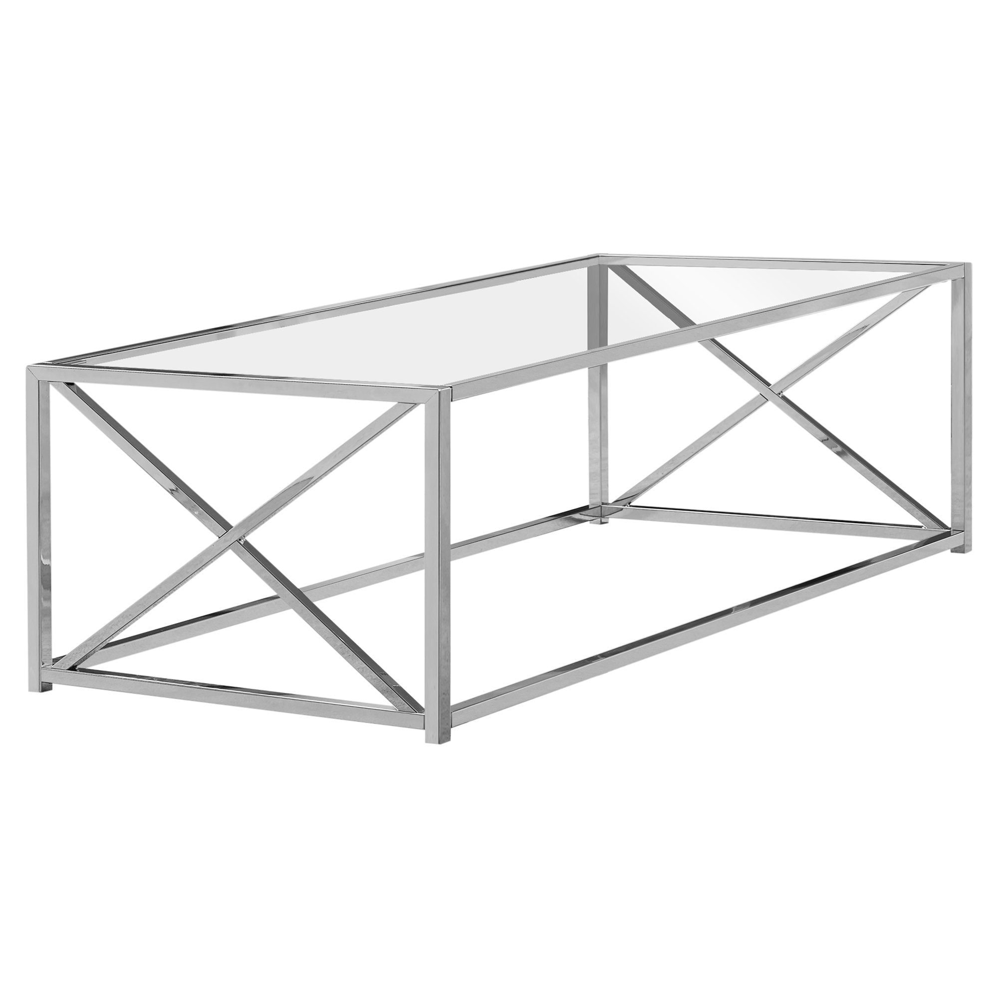 X Design Modern Glass Top Coffee table In Chrome