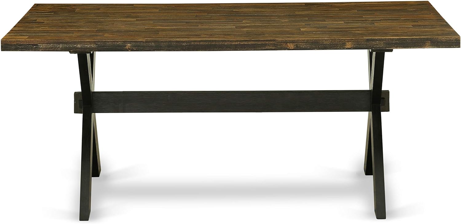 9 PC Modern X Base Rectangular Dining Room Table And Parson High Back Chairs in Black / Jacobean