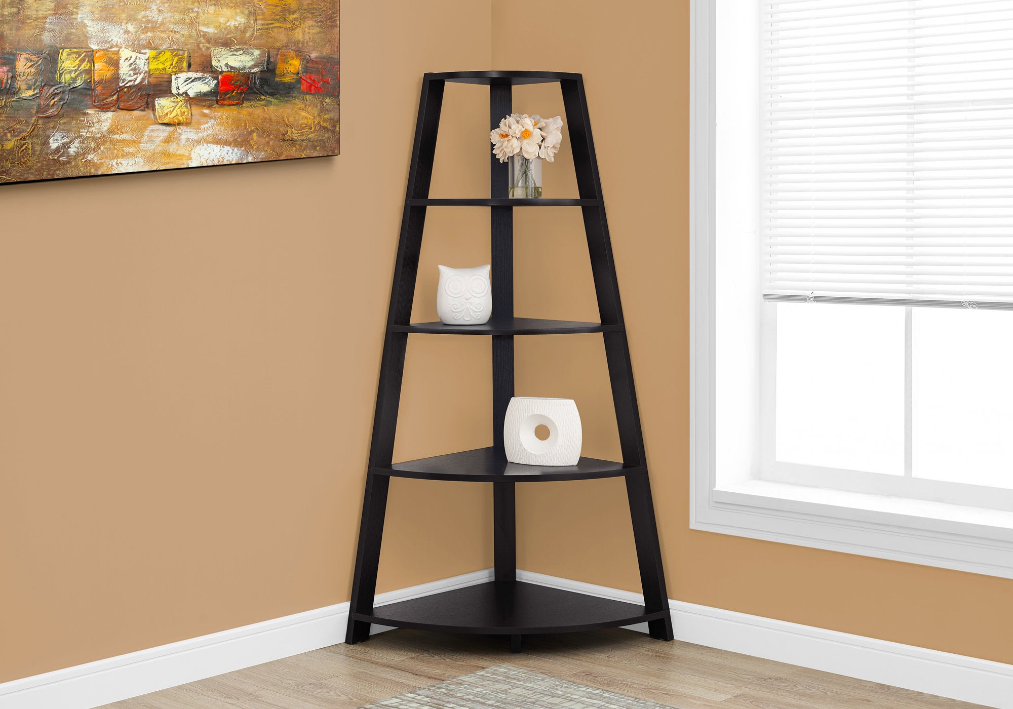 4 Shelf Corner Triangular Bookcase Shelf Etagere In Brown