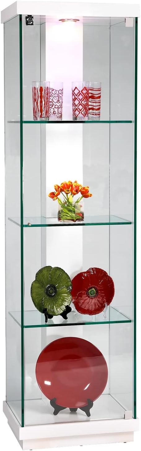 Chintaly Imports Lighted White Gloss Accent Glass Curio Cabinet With Lock 71" H