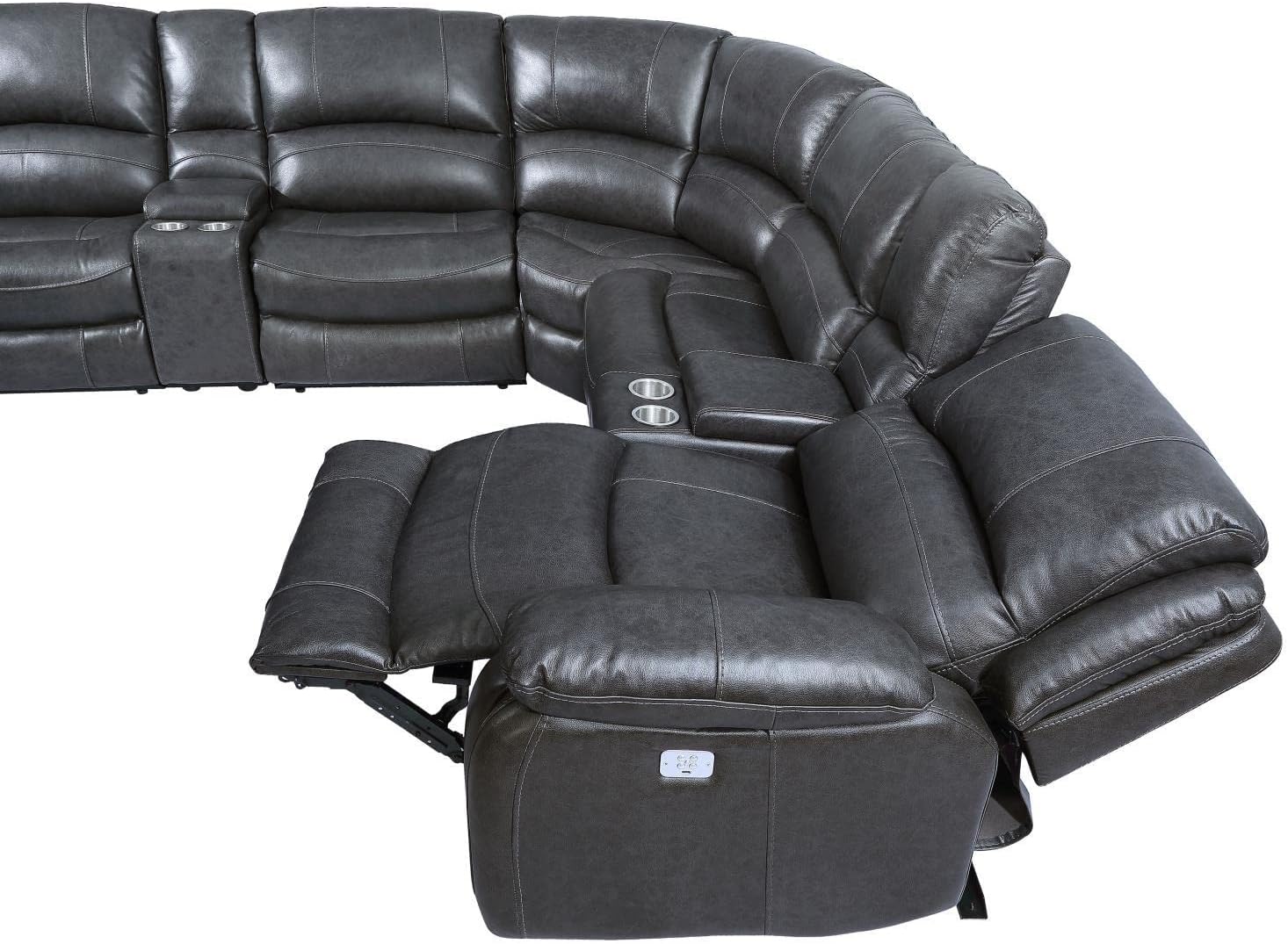 Denver 7 Piece Charcoal Leather Power Reclining Sectional
