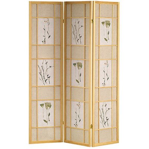 3 Panel Square Floral Design Room Divider in Natural