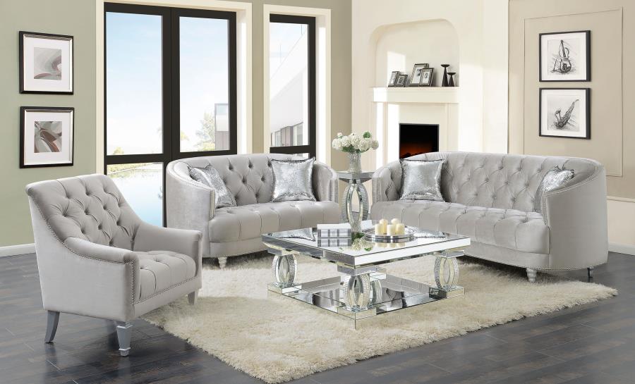 Avonlea 3-piece Tufted Velvet Living Room Sofa Loveseat Chair Set In Grey
