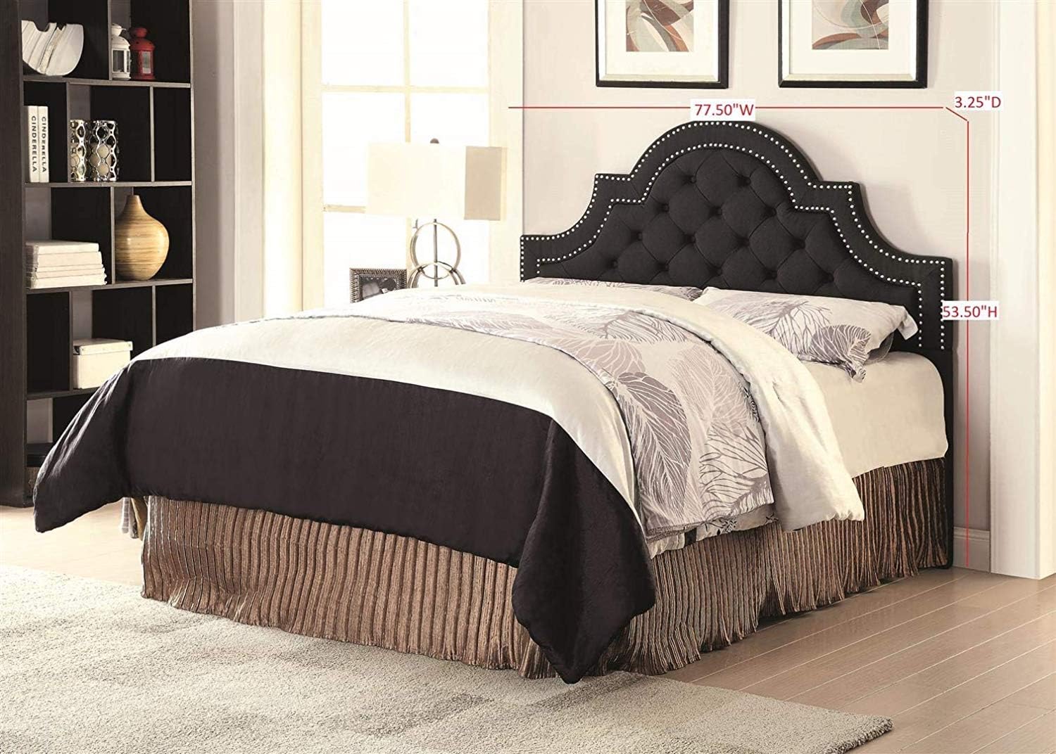 Coaster Ojai Eastern King Tufted Nailhead Upholstered Headboard in Charcoal