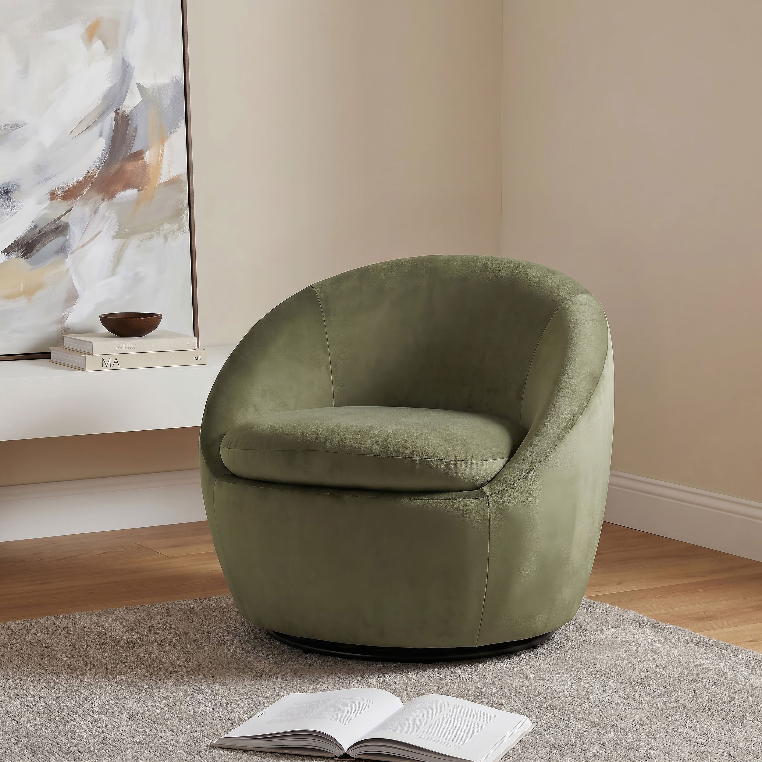 Myernick Velvet Upholstered Swivel Accent Chair Olive